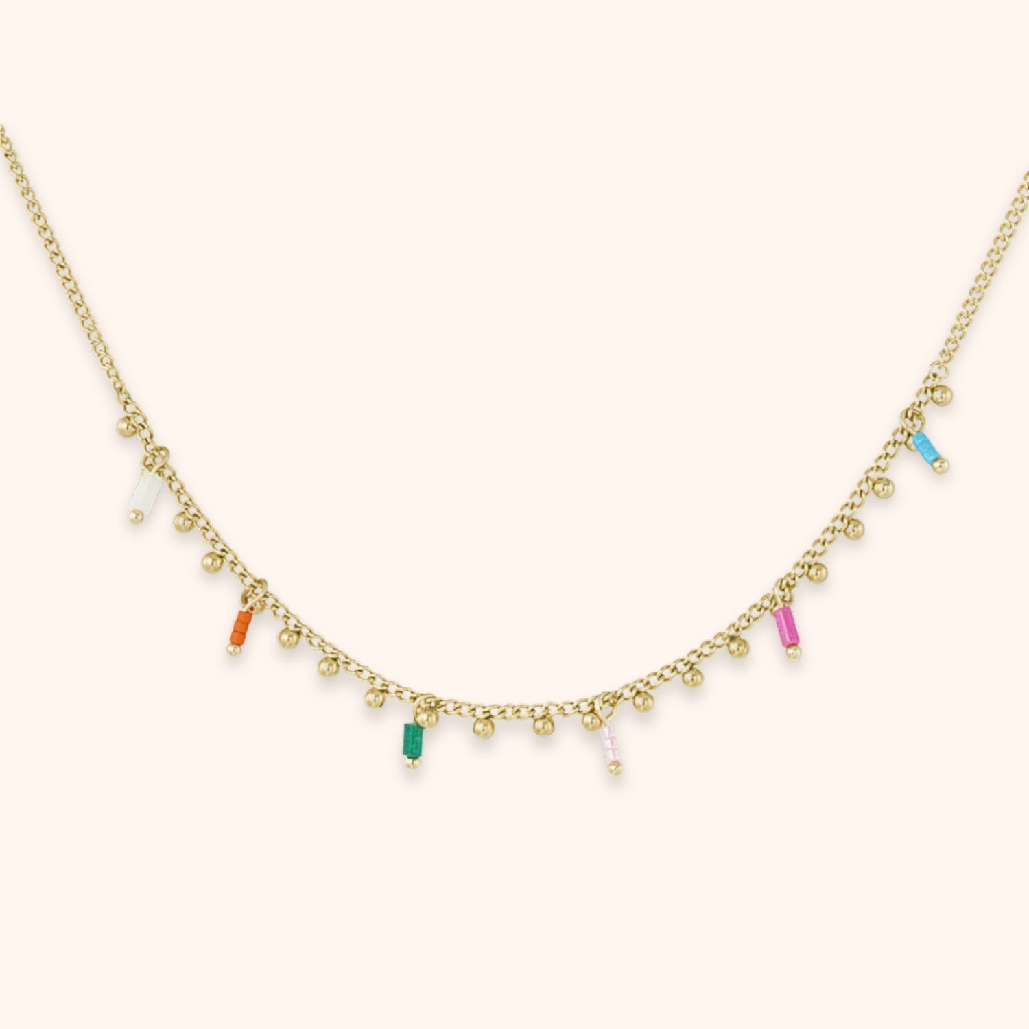 Fijne dames ketting kleine kleurrijke kralen goud rvs