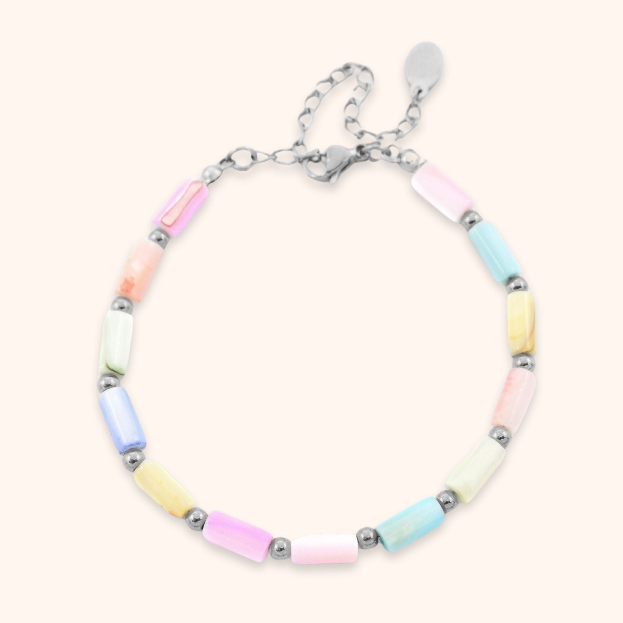 Kralenarmband pastel dames kleurrijk zilver rvs