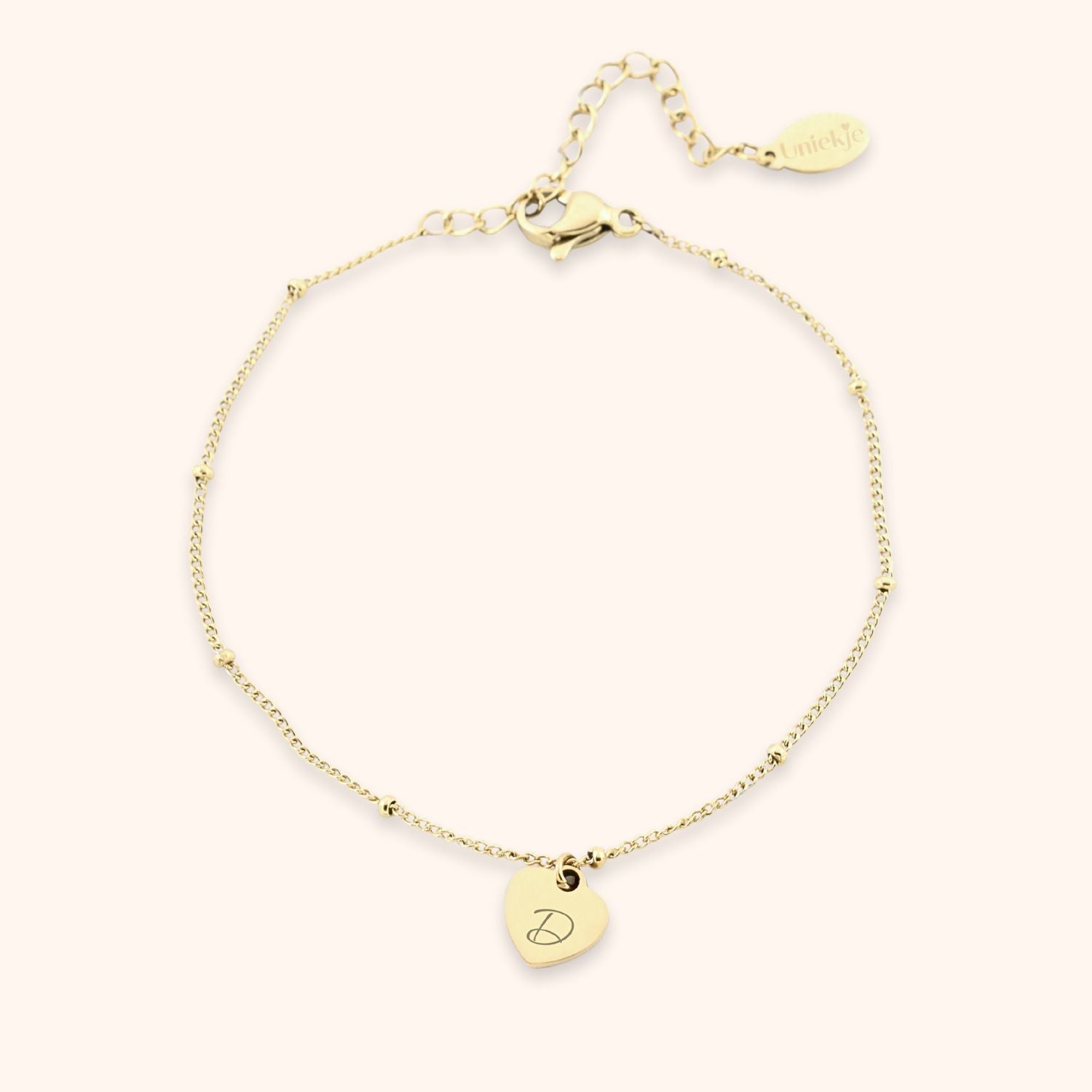 Dames hart armband letter goud gepersonaliseerd