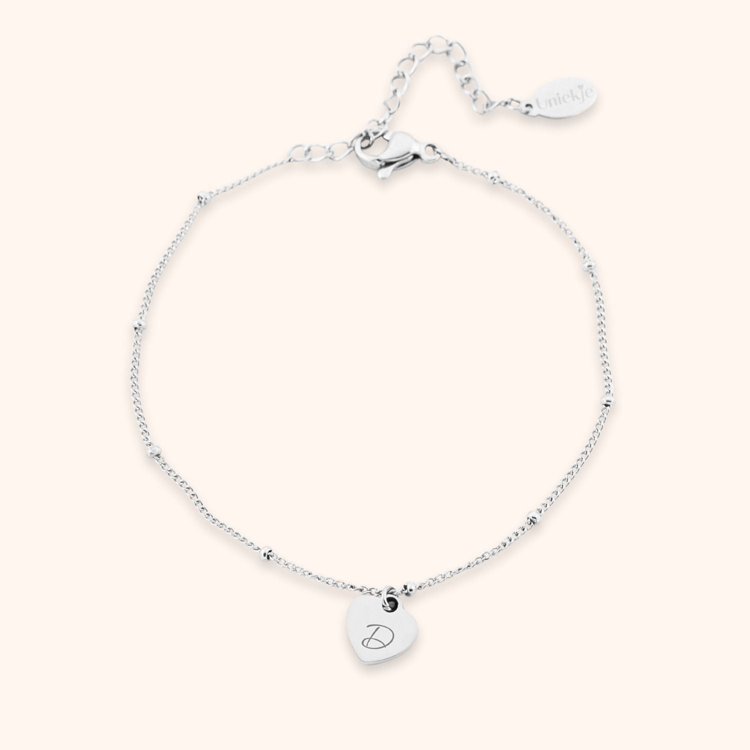 Dames hart armband letter zilver gepersonaliseerd