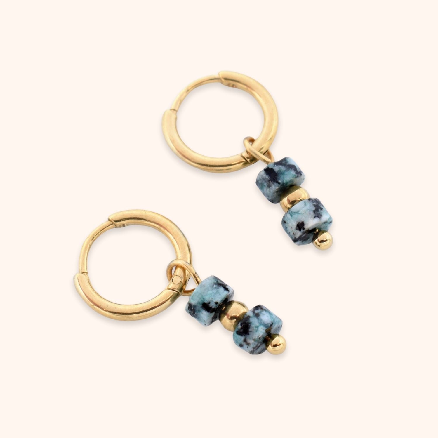Hoops blauwe steentjes hanger goud stainless steel
