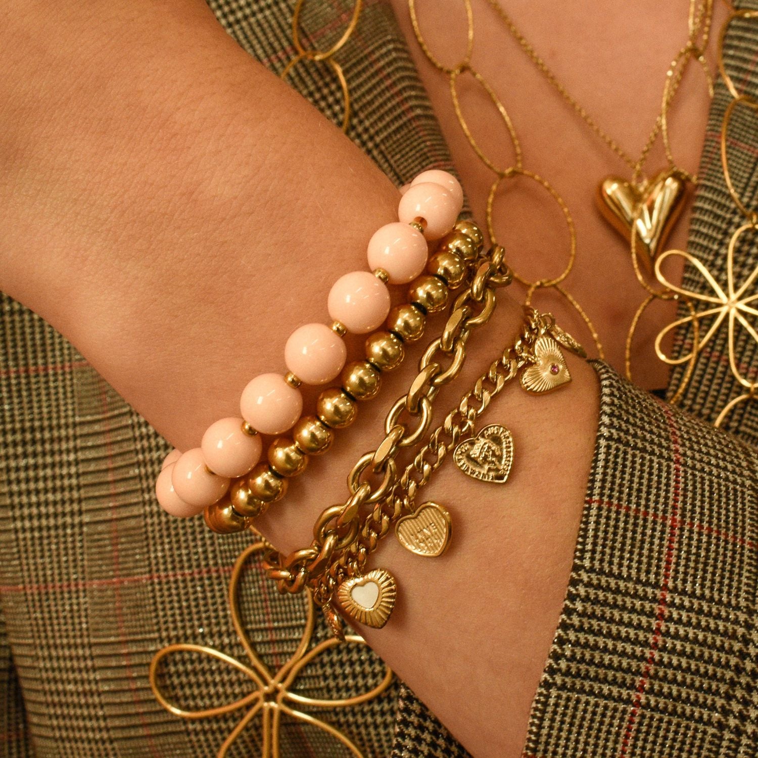 Armband met groffe schakel dames kleur goud stainless steel