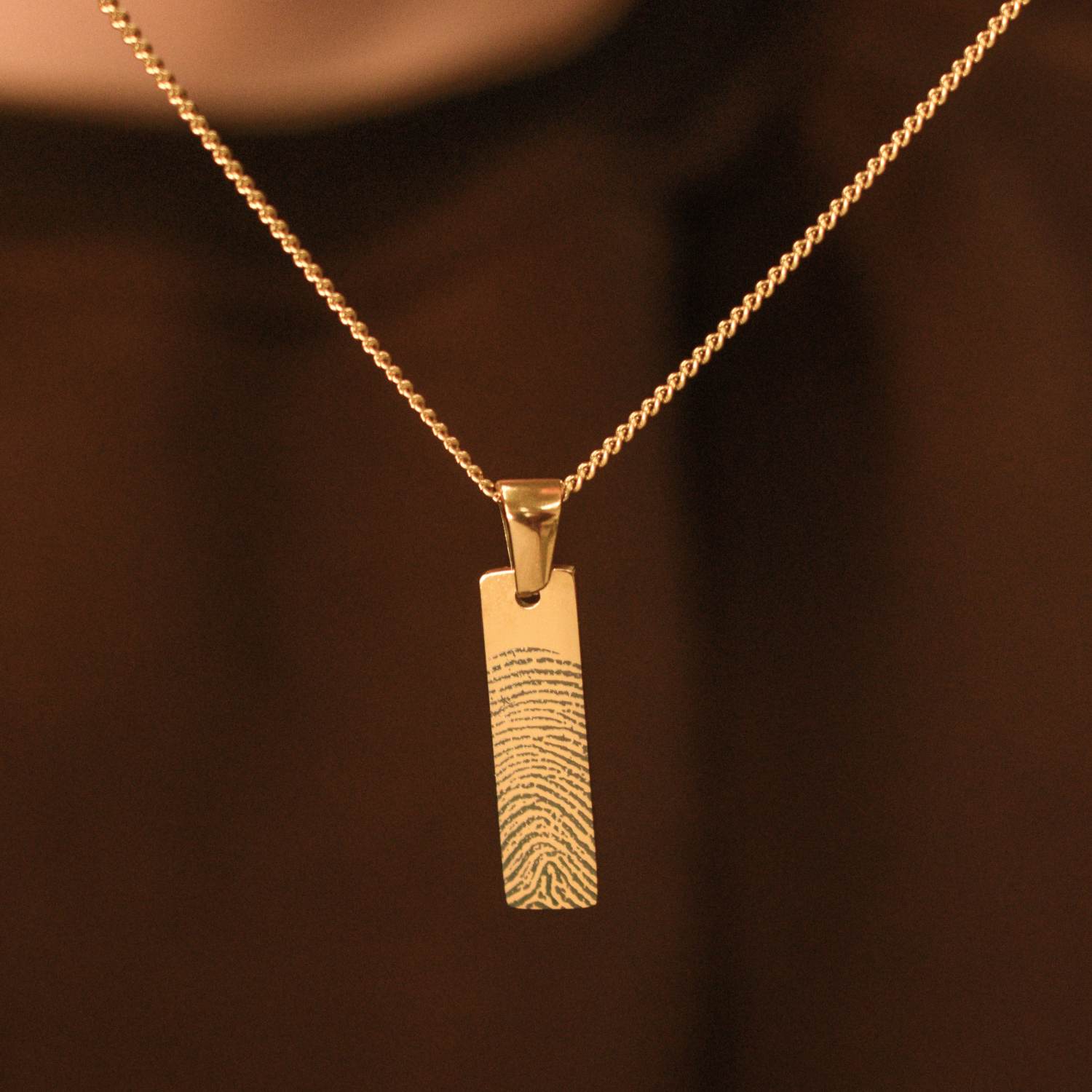 Vingerafdruk ketting rechthoekige hanger