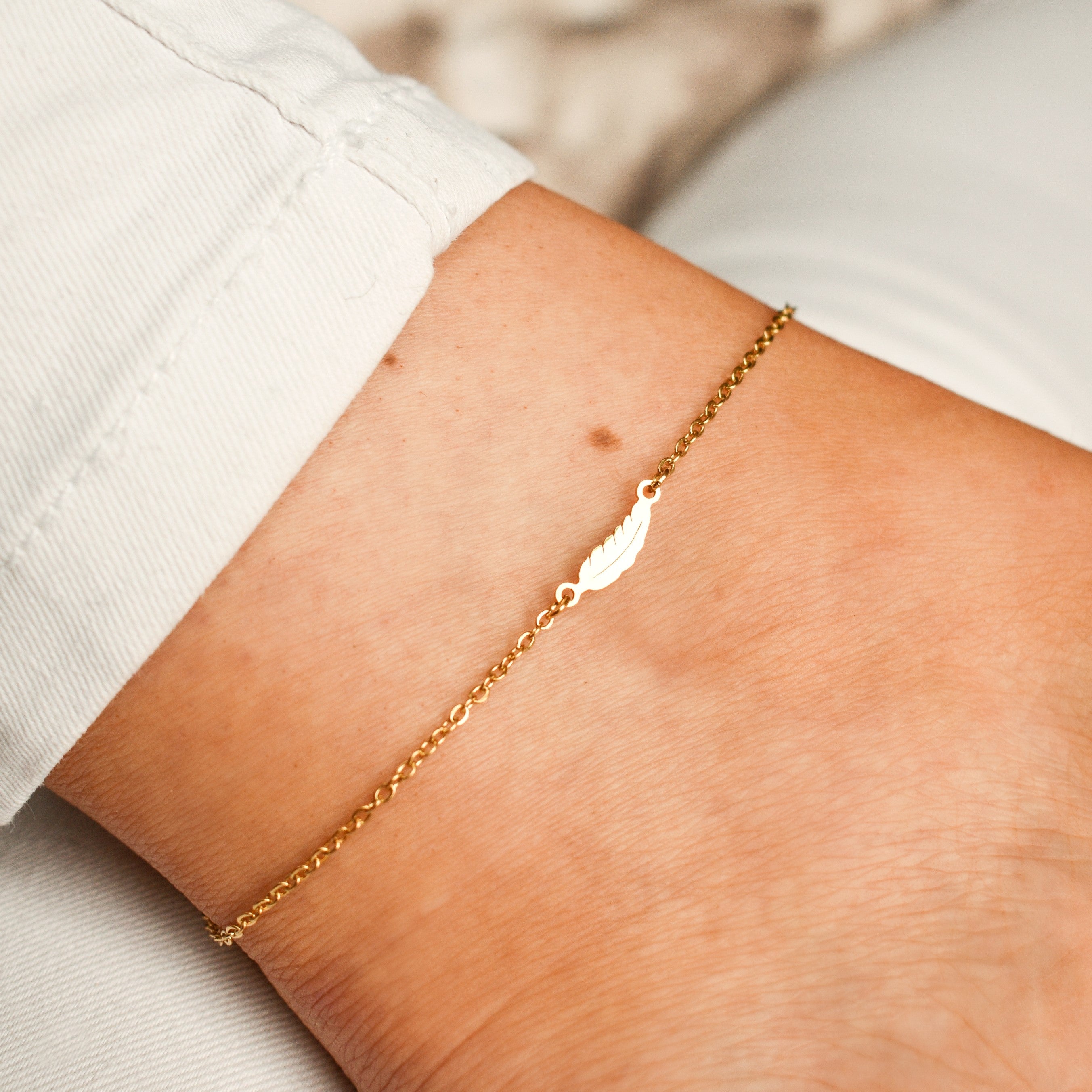 enkelbandje basic schakel feather goud