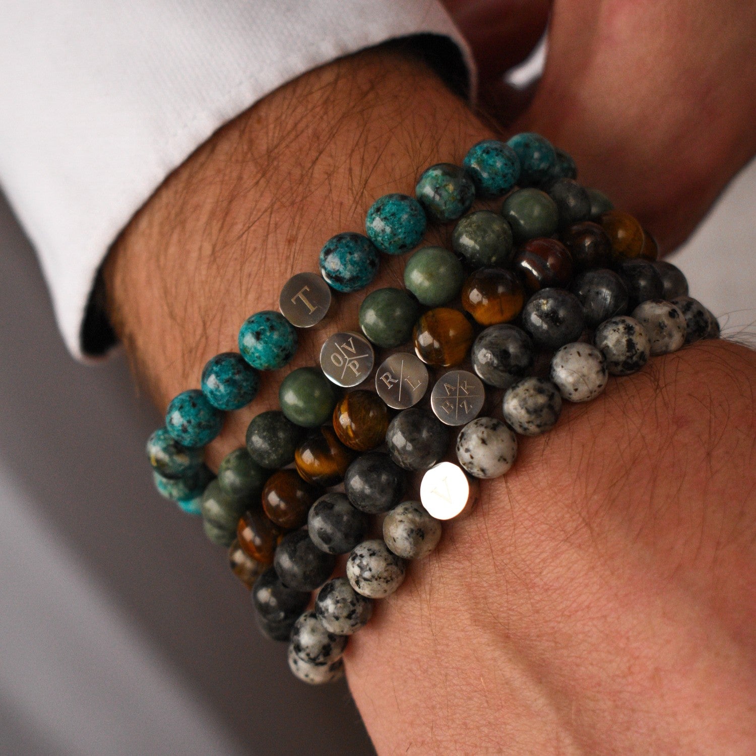 Initialen kralen armband mannen natuursteen groen