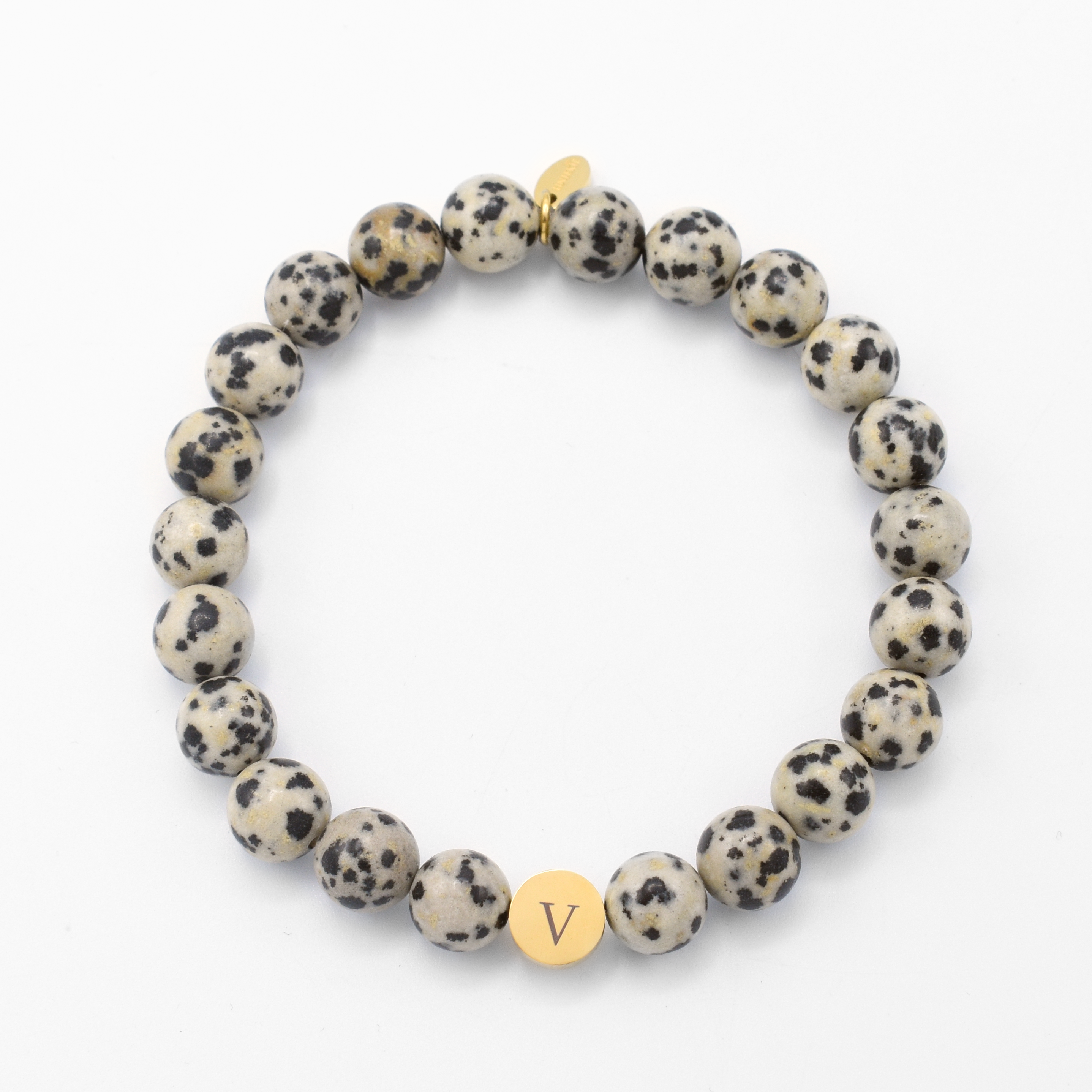 Initials Beading Bracelet Men Dalmatian Jasper Beige