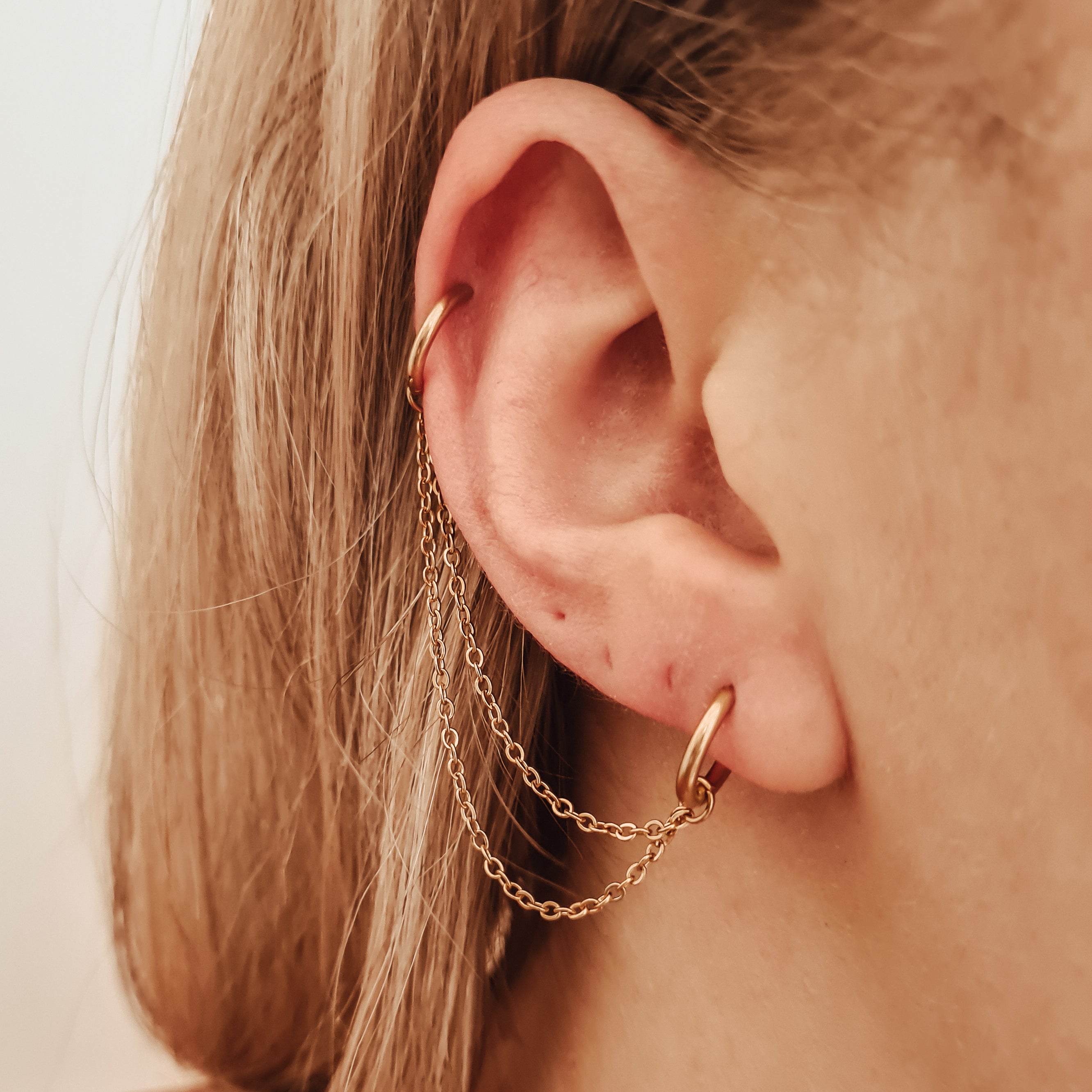 Dubbele oorring ketting basic