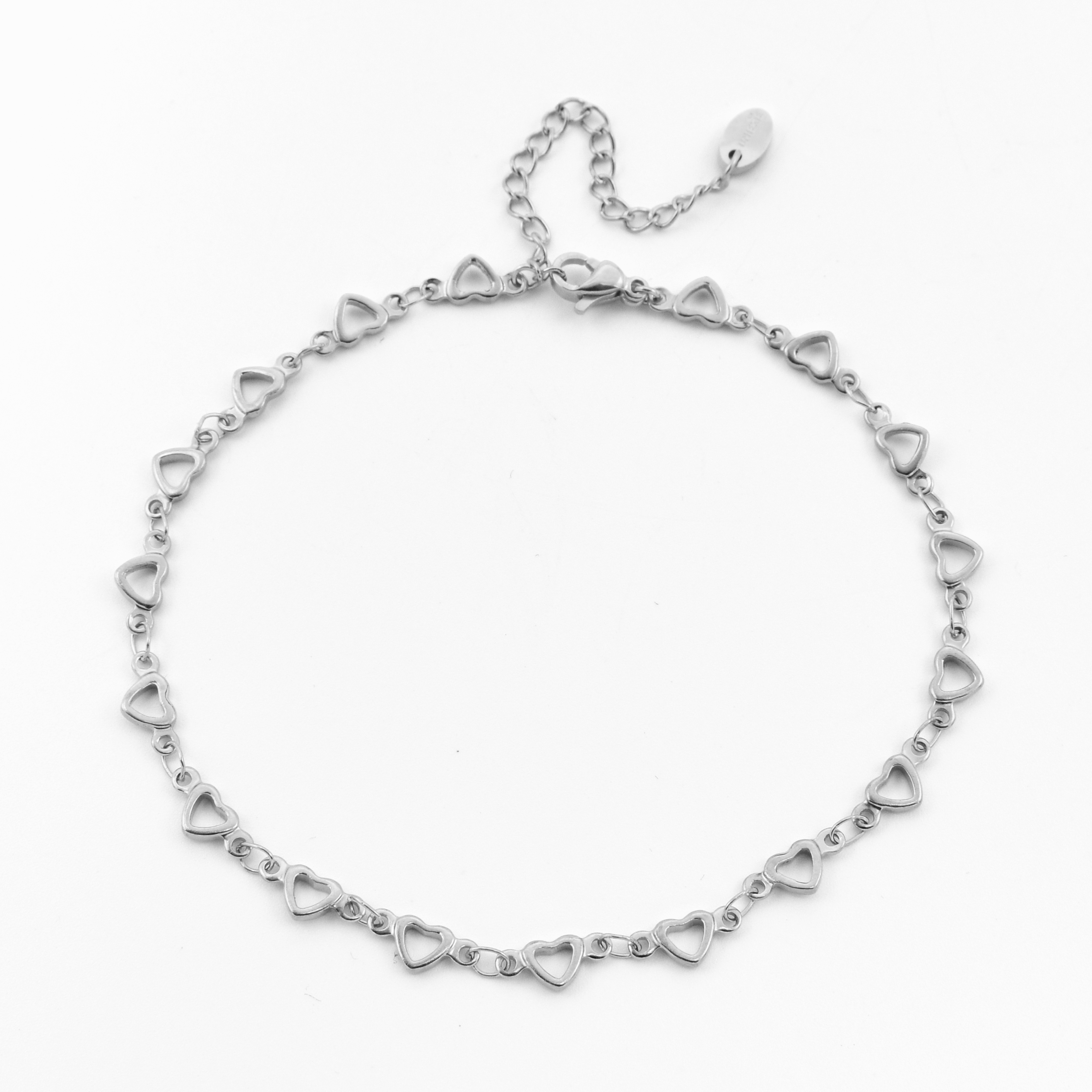 Enkelbandje hartjes zilver stainless steel