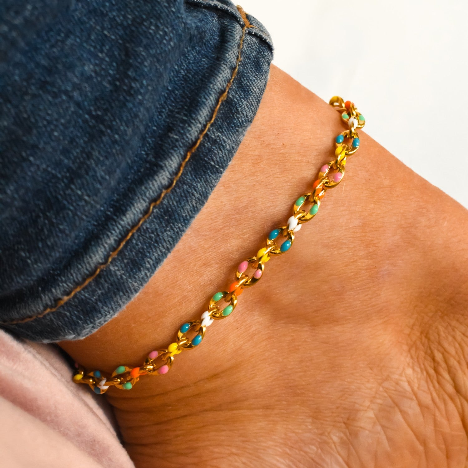 enkelbandje kleurrijk schakels goud rvs