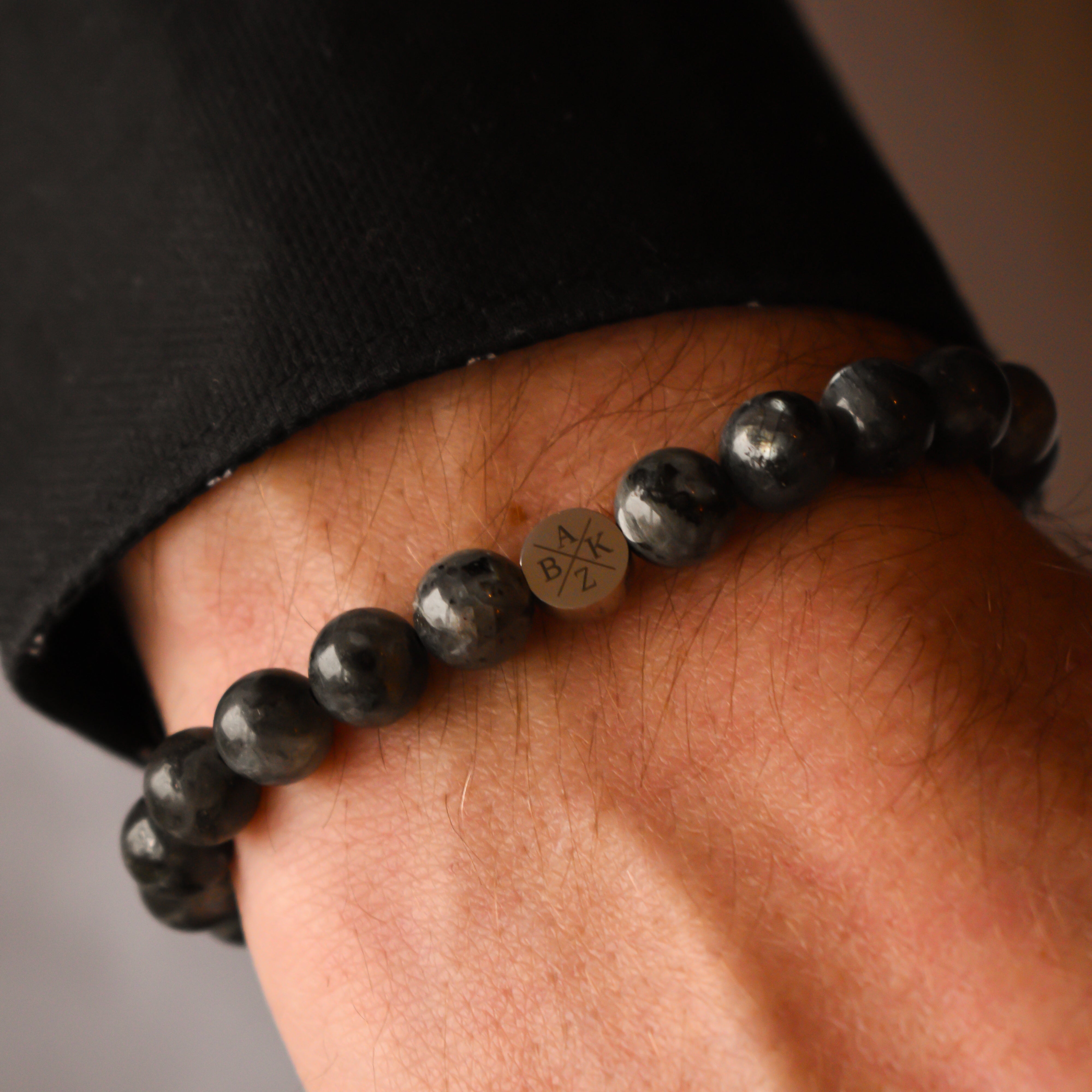 Gegraveerde initialen heren kralen armband labradoriet natuursteen