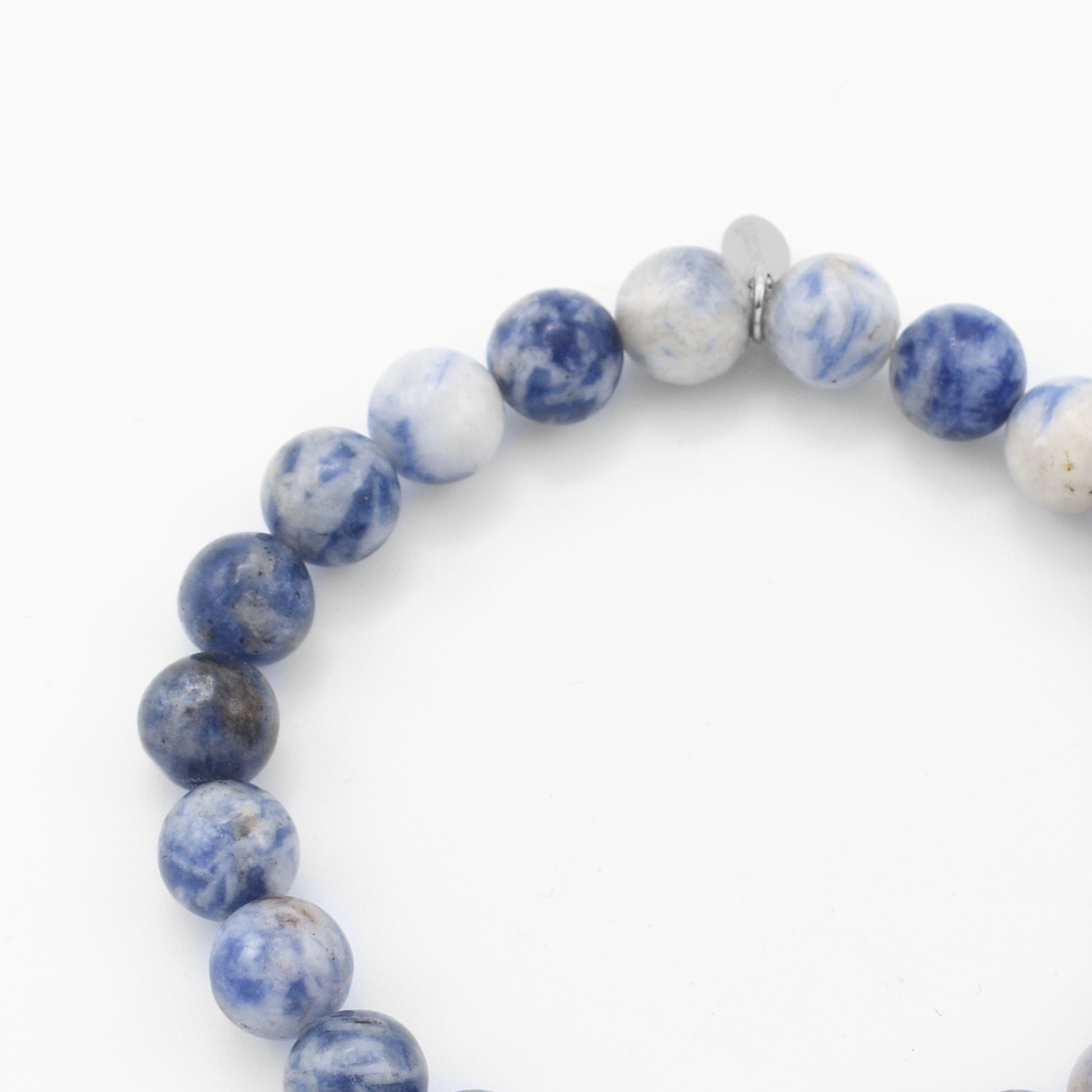 Sodaliet kralen armband voor heren natuursteen blauw, gegraveerd met initialen