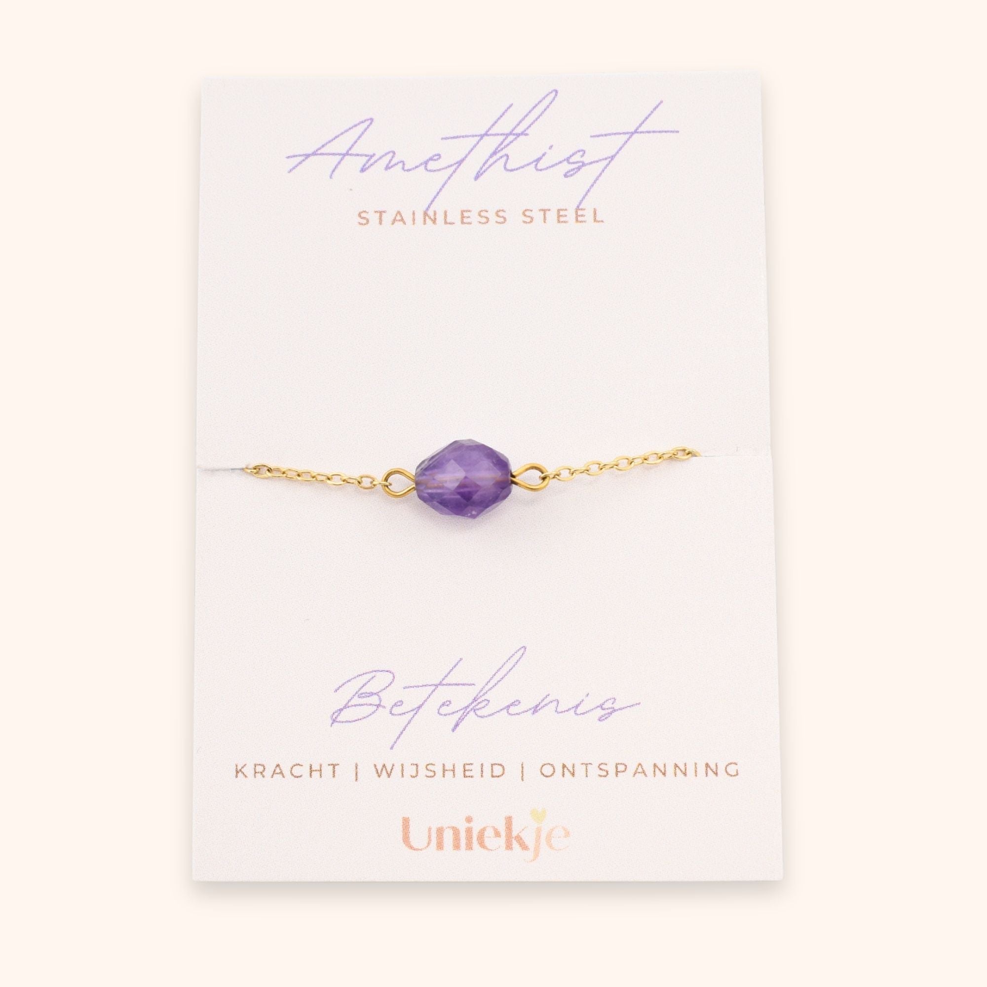Amethist armband dames met betekenis kleur goud stainless steel