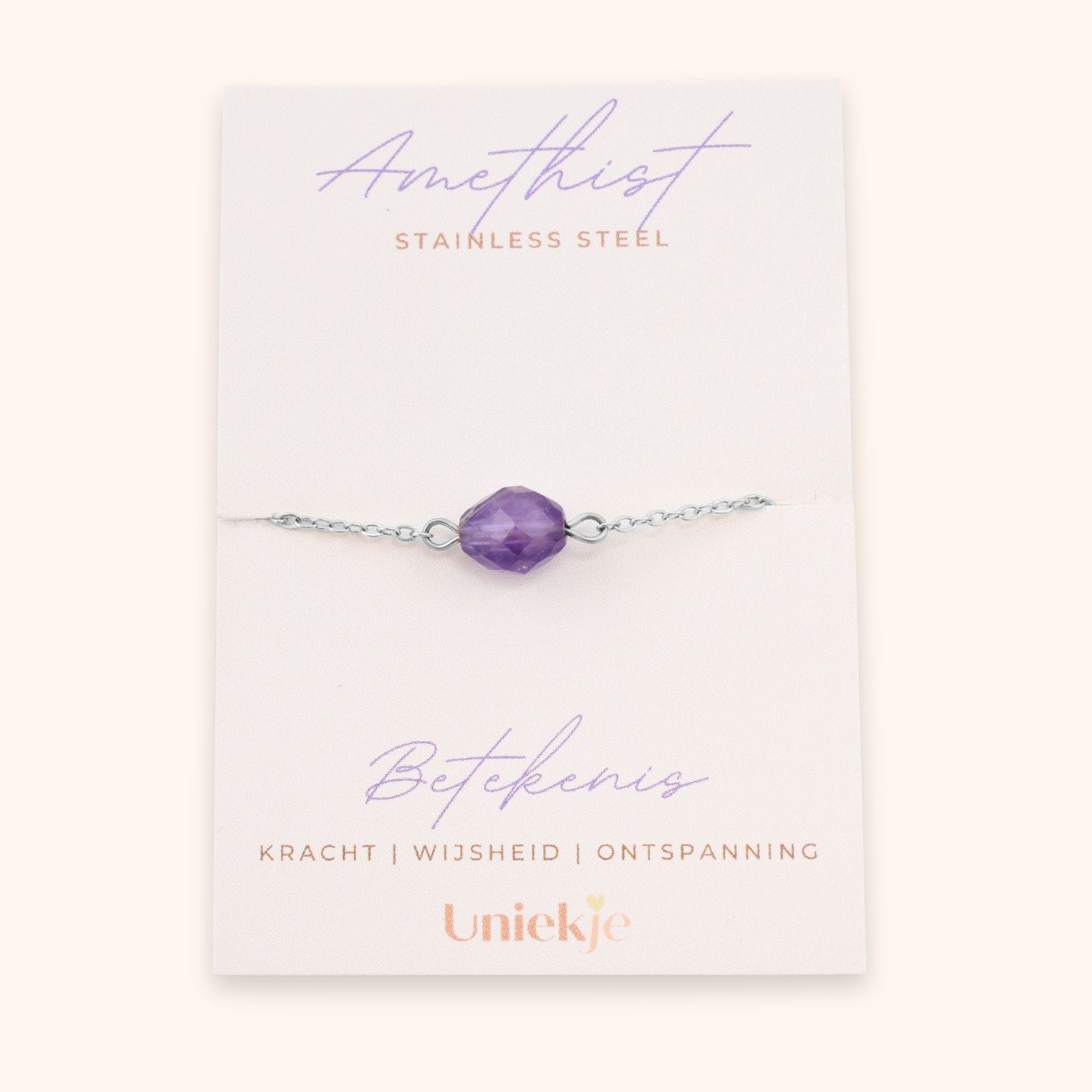 Amethist armband dames met betekenis kleur zilver stainless steel