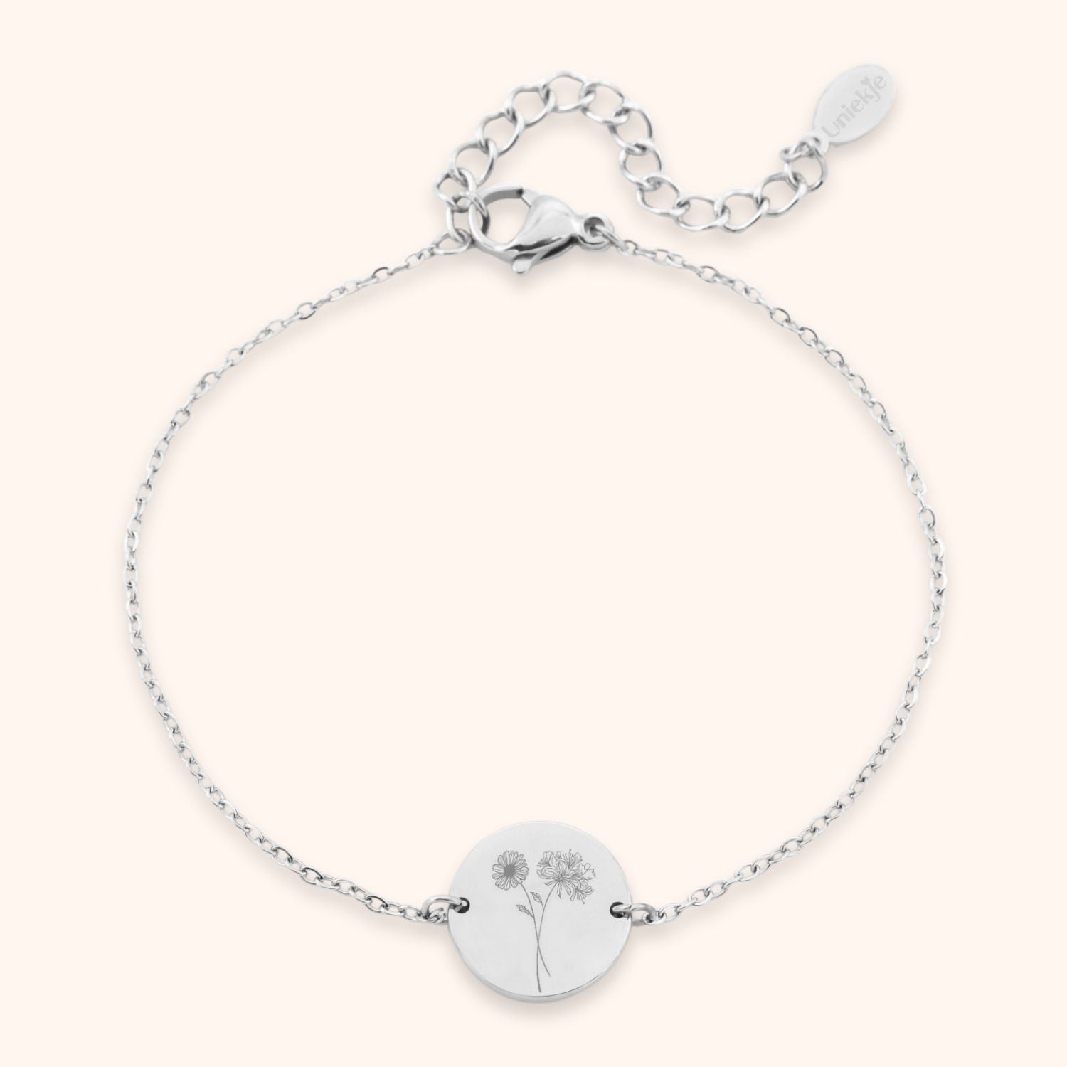 Armband met 2 geboortebloemen gecombineerd tot een boeketje zilver stainless steel