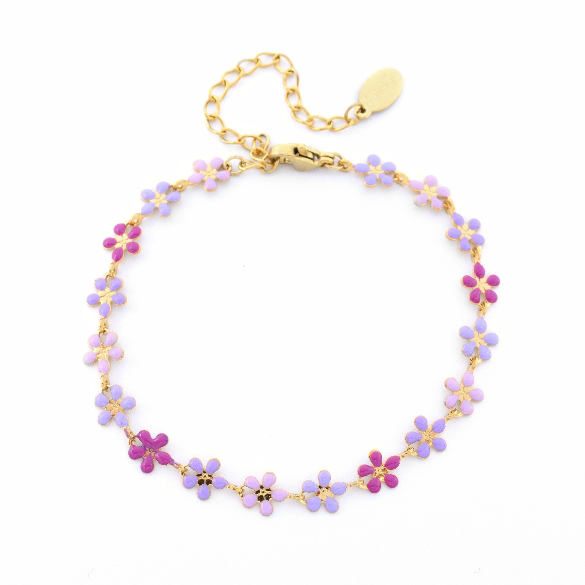 Armband met bloemen gekleurde paars stainless steel