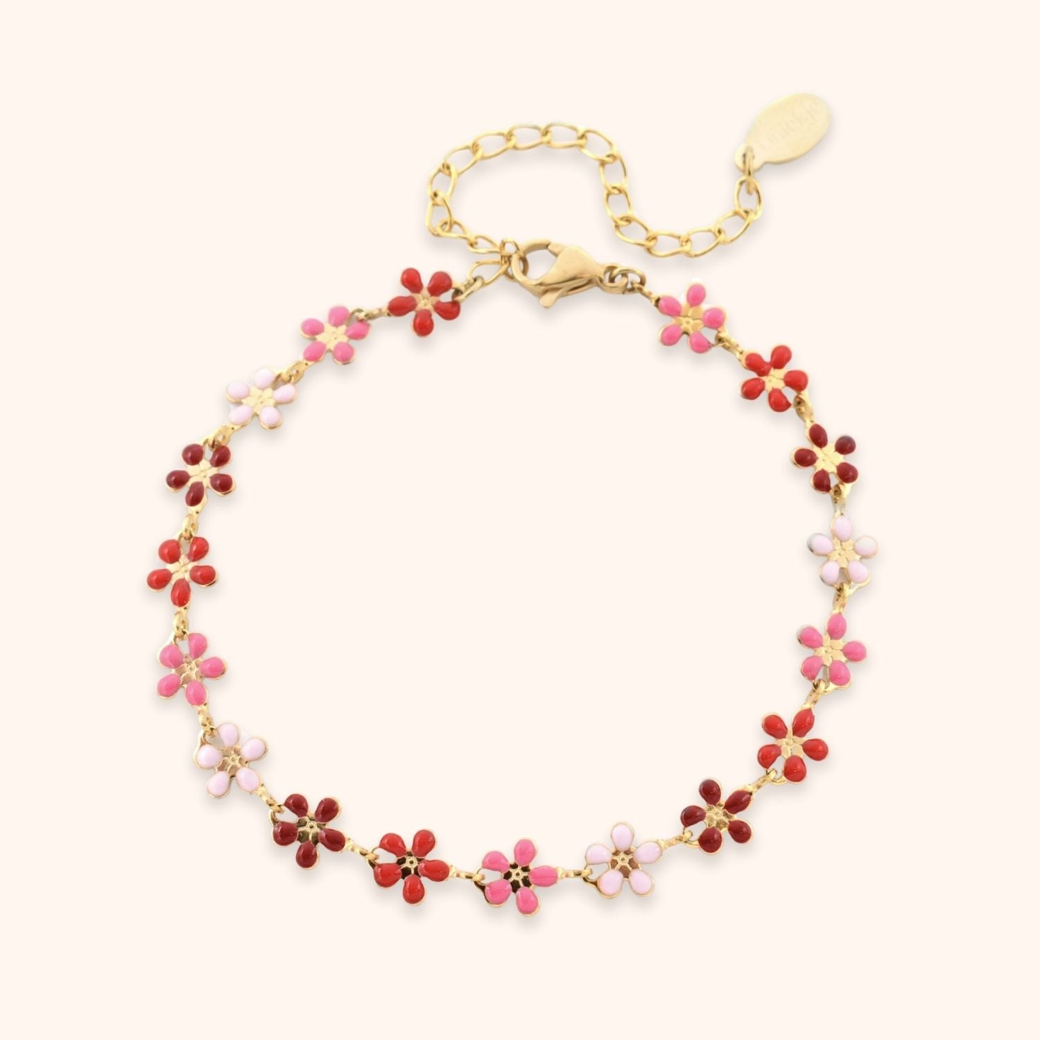 Armband bloemen roze rood stainless steel