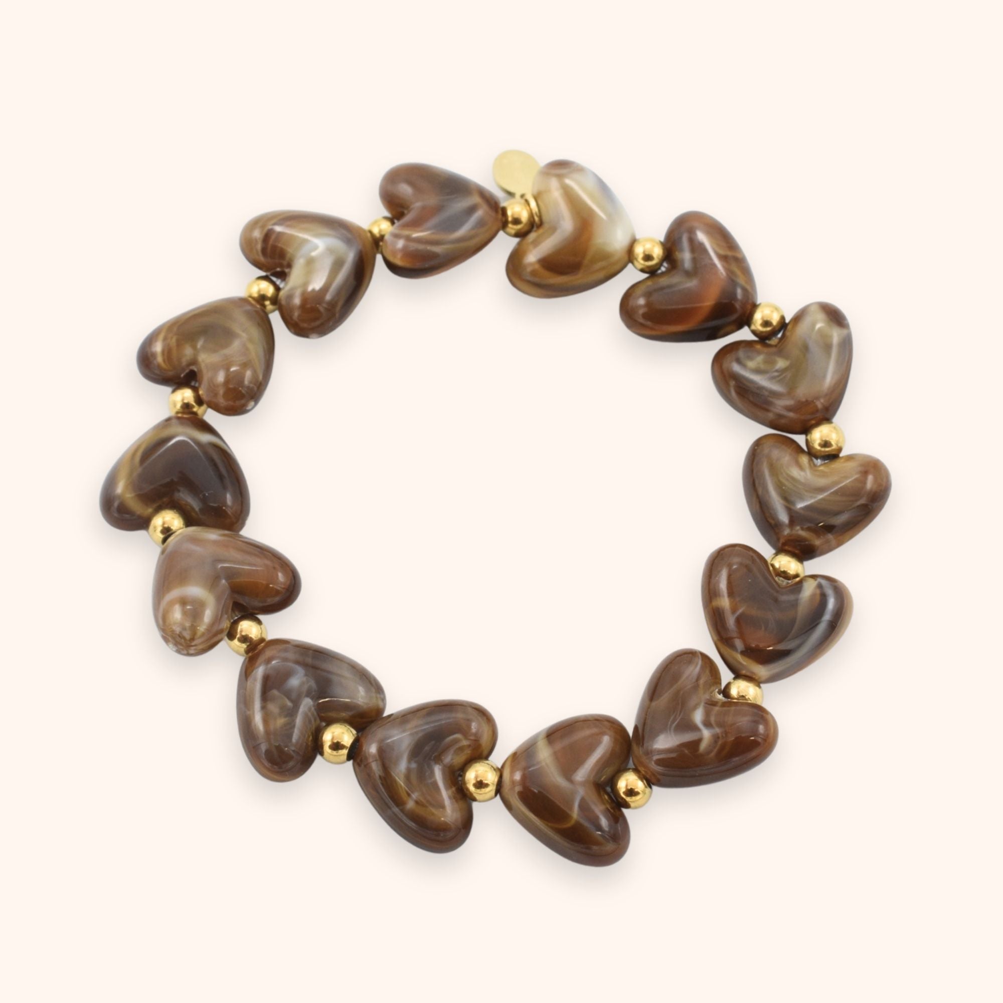 Hartjes armband bruin