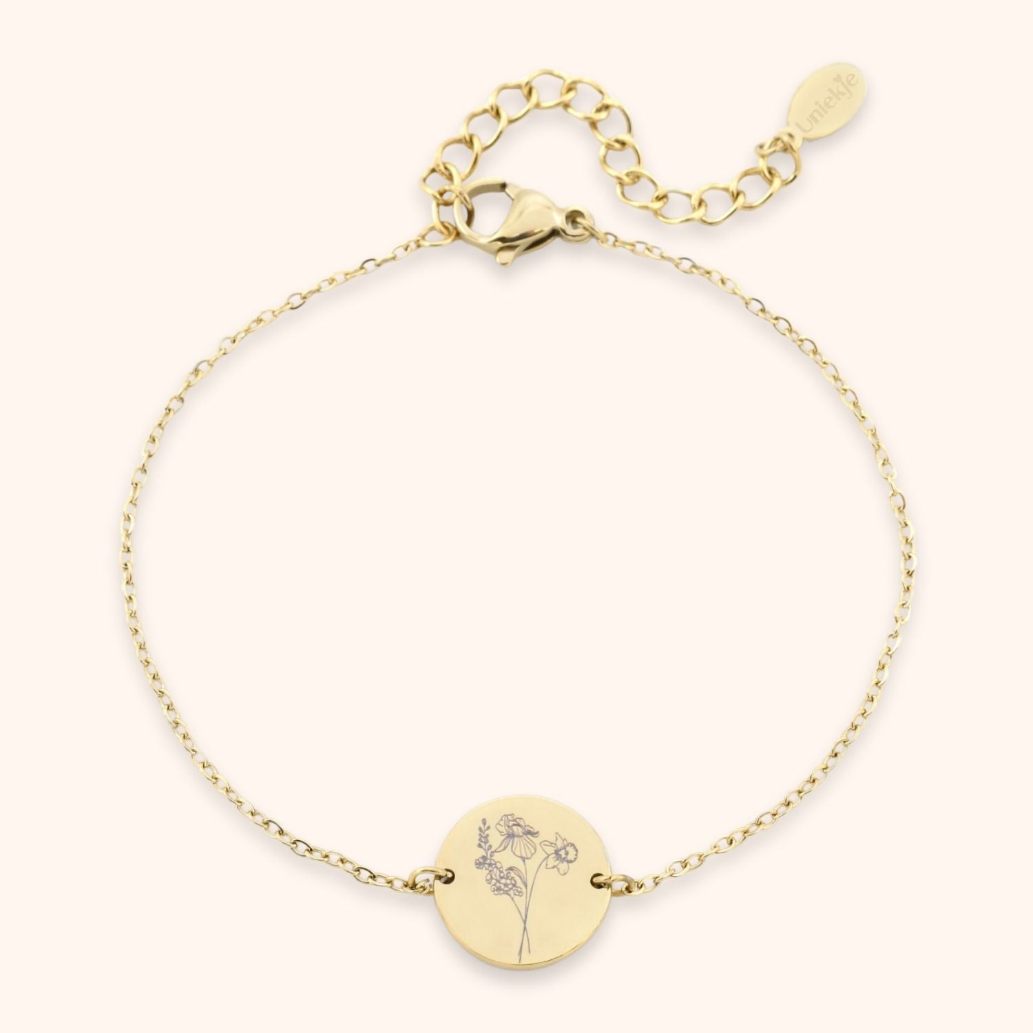 Armband met 3 geboortebloemen gecombineerd tot een boeketje goud stainless steel