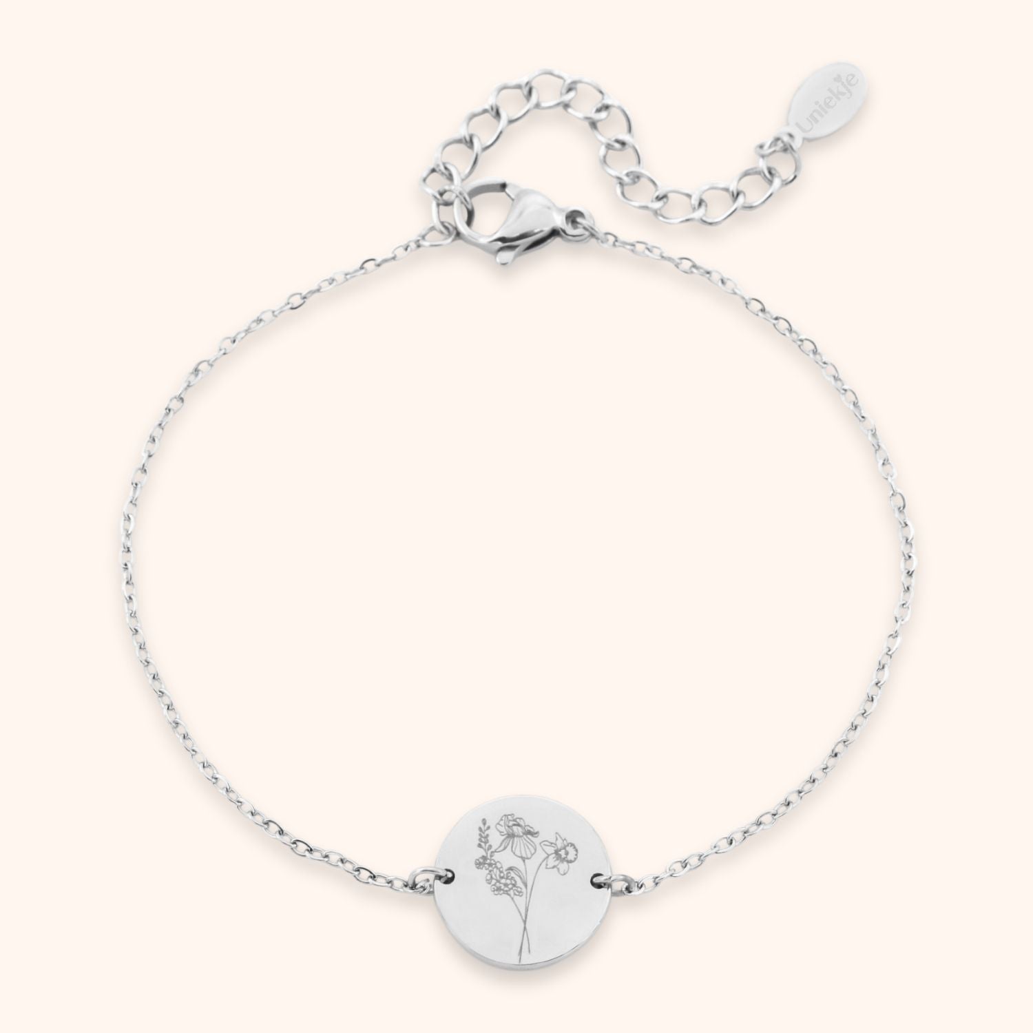 Armband met 3 geboortebloemen gecombineerd tot een boeketje zilver stainless steel