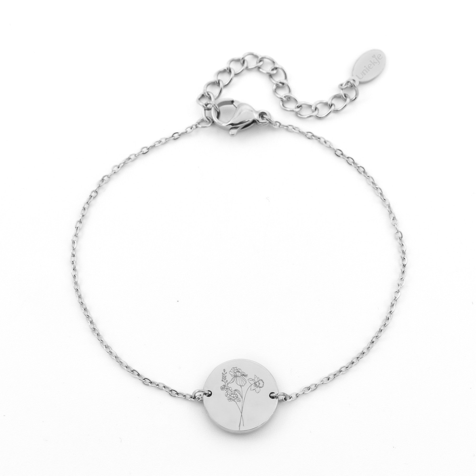 Armband met 3 geboortebloemen gecombineerd tot een boeketje zilver stainless steel