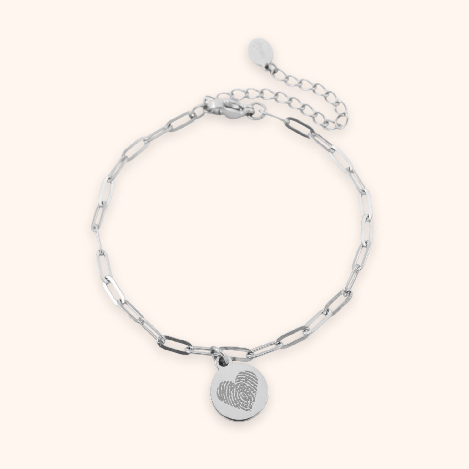 Gegraveerde bedel armband voor dames met vingerafdruk in hart vorm, Zilver stainless steel