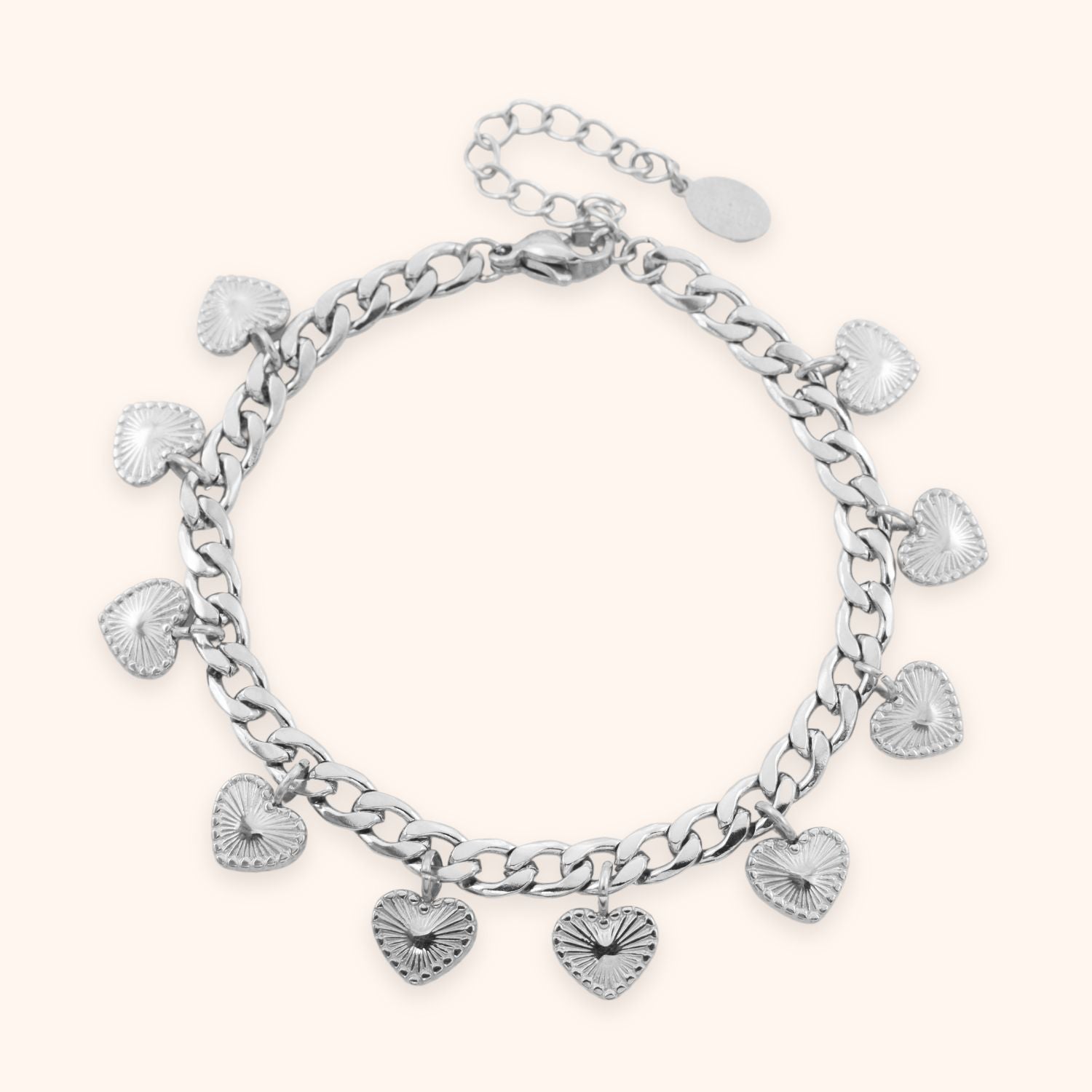 Bedel armband met veel hartjes zilver stainless steel