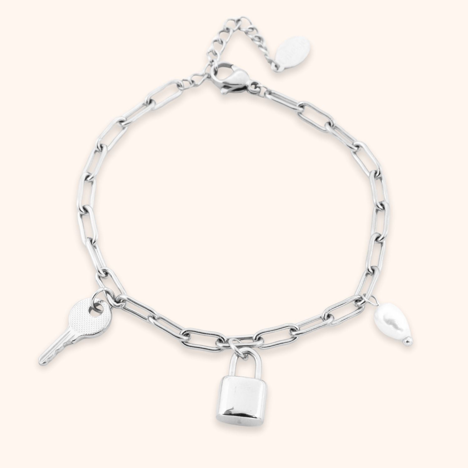 Bedel armband met slotje en sleutel bedel zilver stainless steel