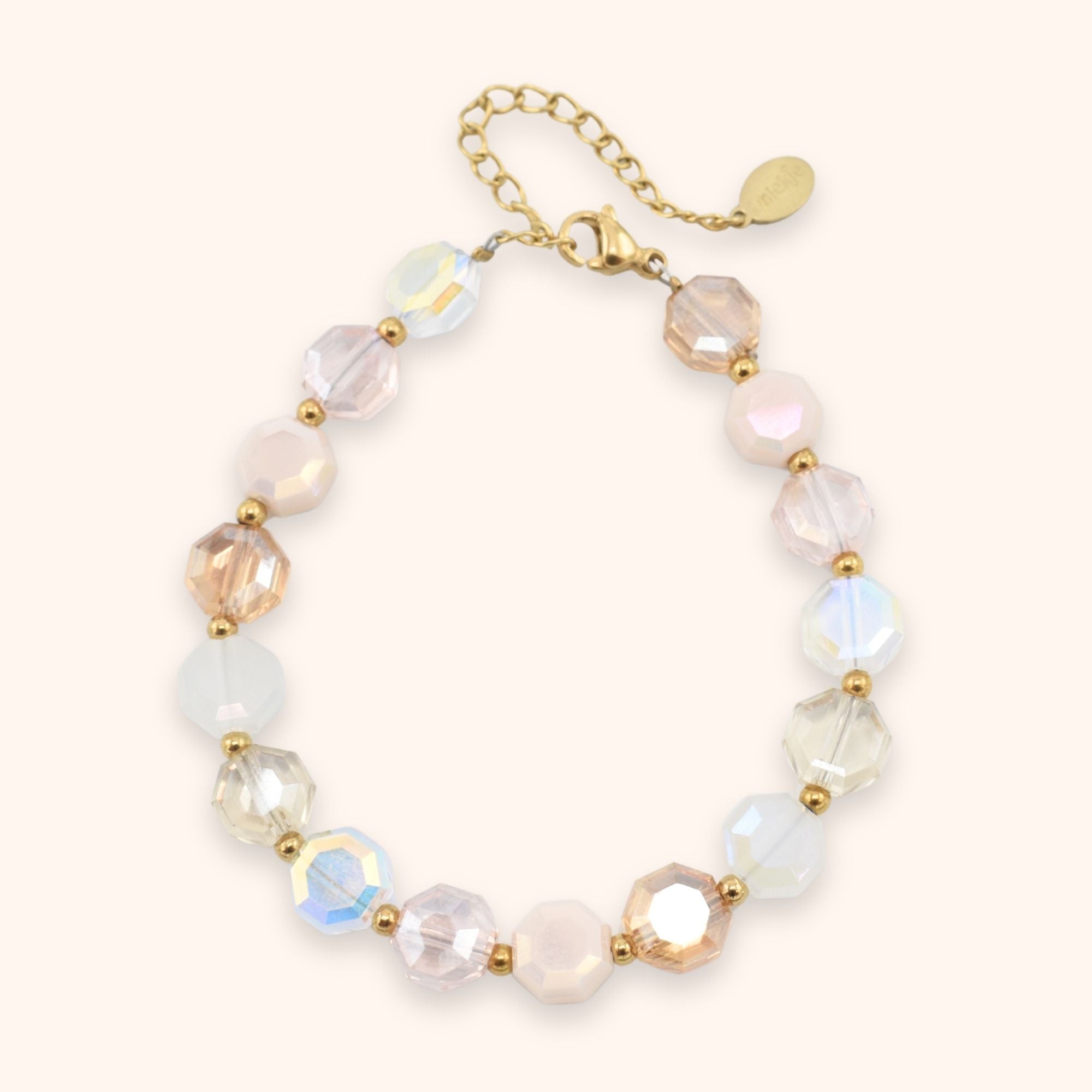 Kralen armband achthoek beige roze