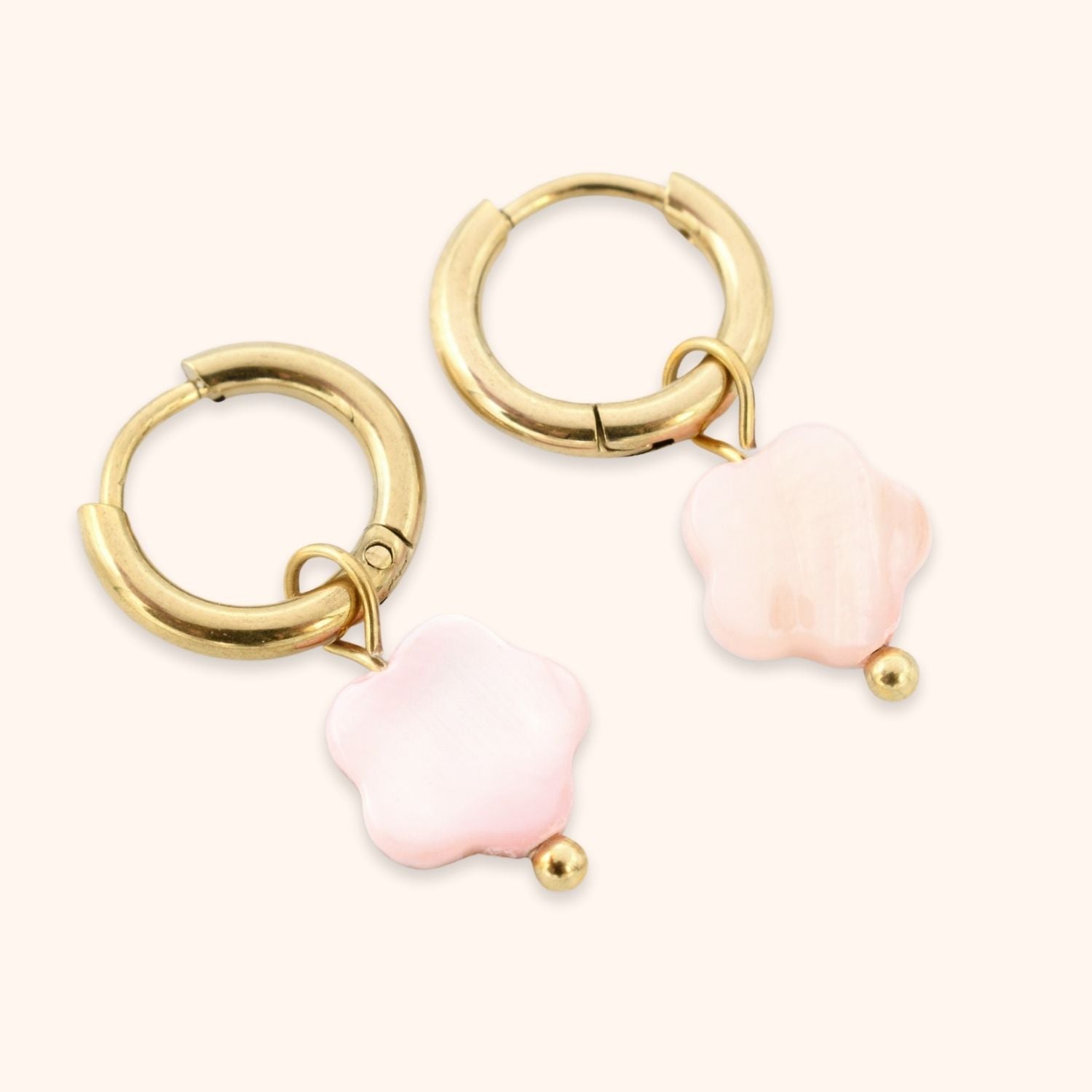 Hoops roze bloem kraaltje goud stainless steel