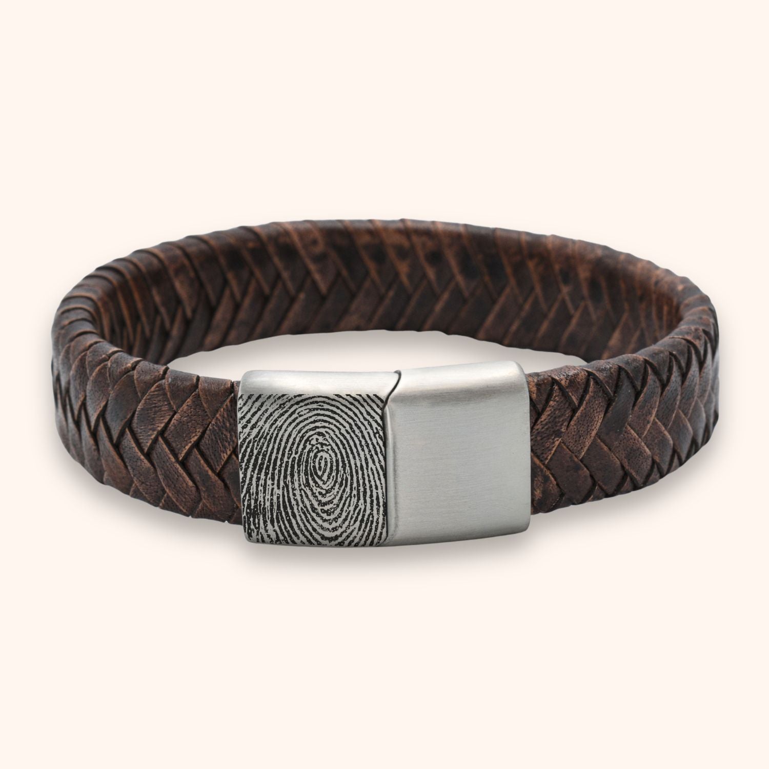 Heren armband leer vingerafdruk