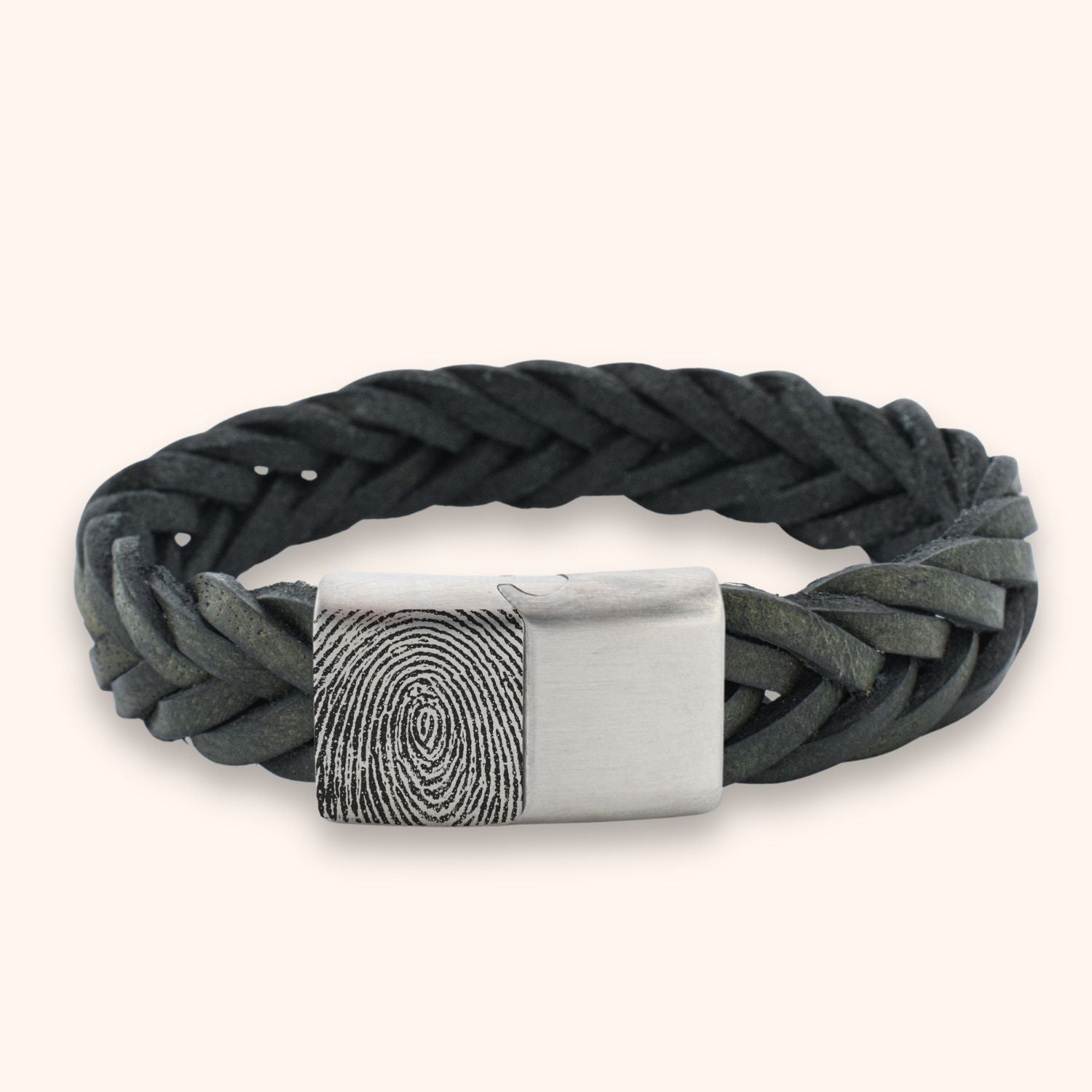 Heren armband leer vingerafdruk