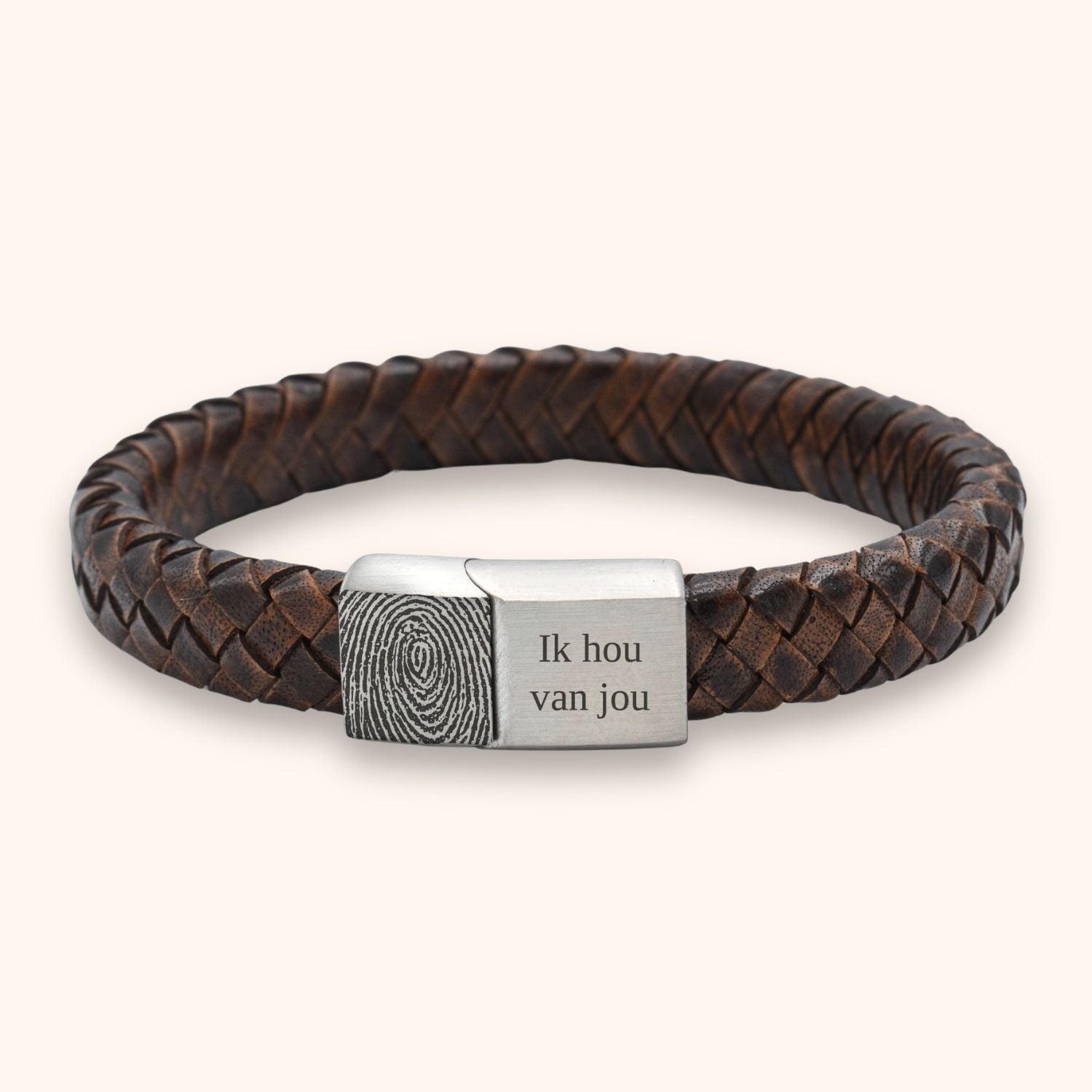 Heren armband leer vingerafdruk