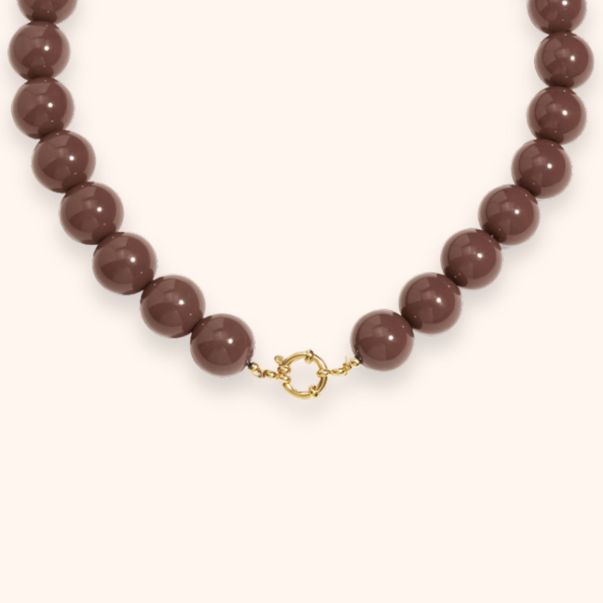 Chocolade bruine grote kralen ketting goud stainless steel 