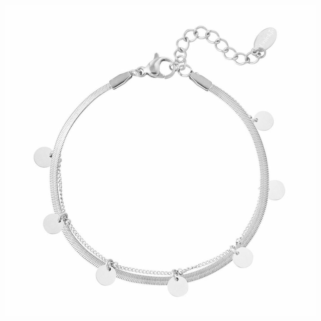 dubbele armband cirkels platte ketting zilver stainless steel