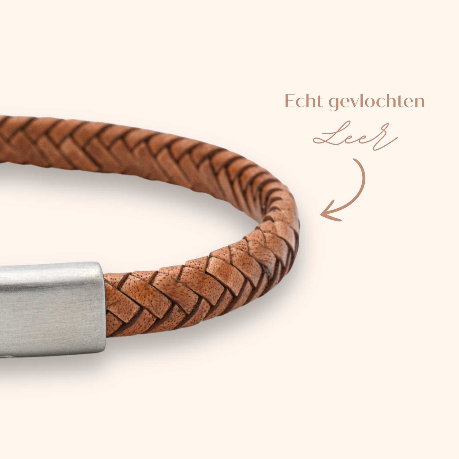 Heren armband leer initialen