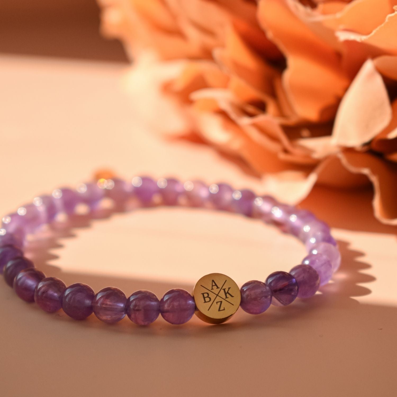 amethist kralenarmband dames natuursteen met gravering letters