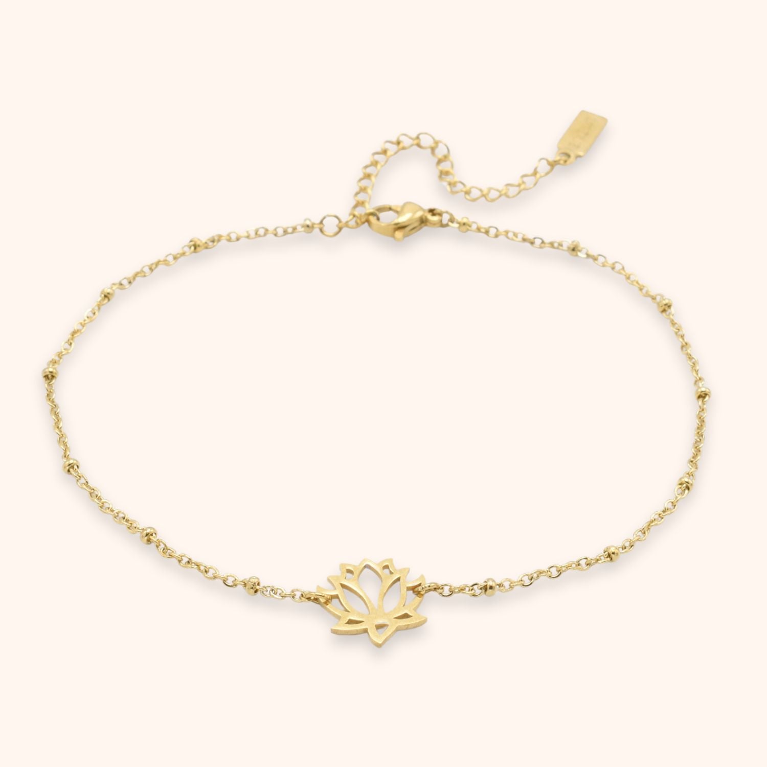 enkelbandje stainless steel schakel balletjes lotus bloem goud