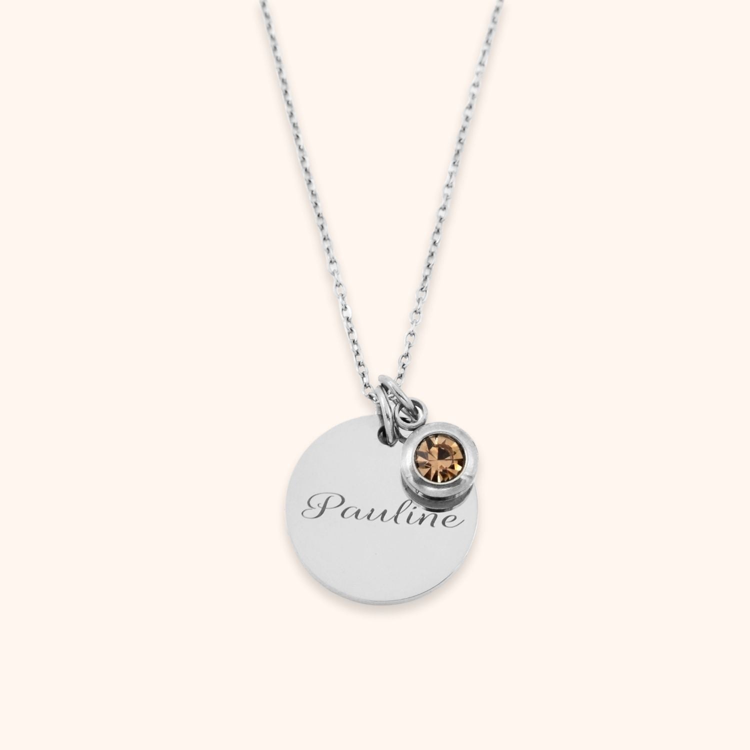 Naam ketting met geboortesteen zilver stainless steel 