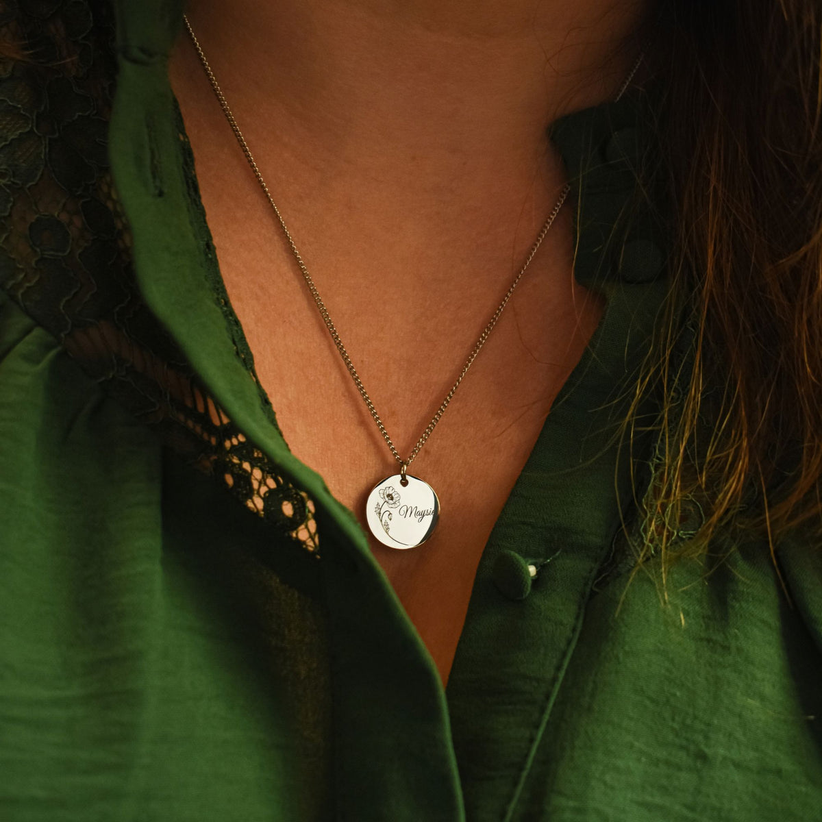 Geboortebloem ketting met naam