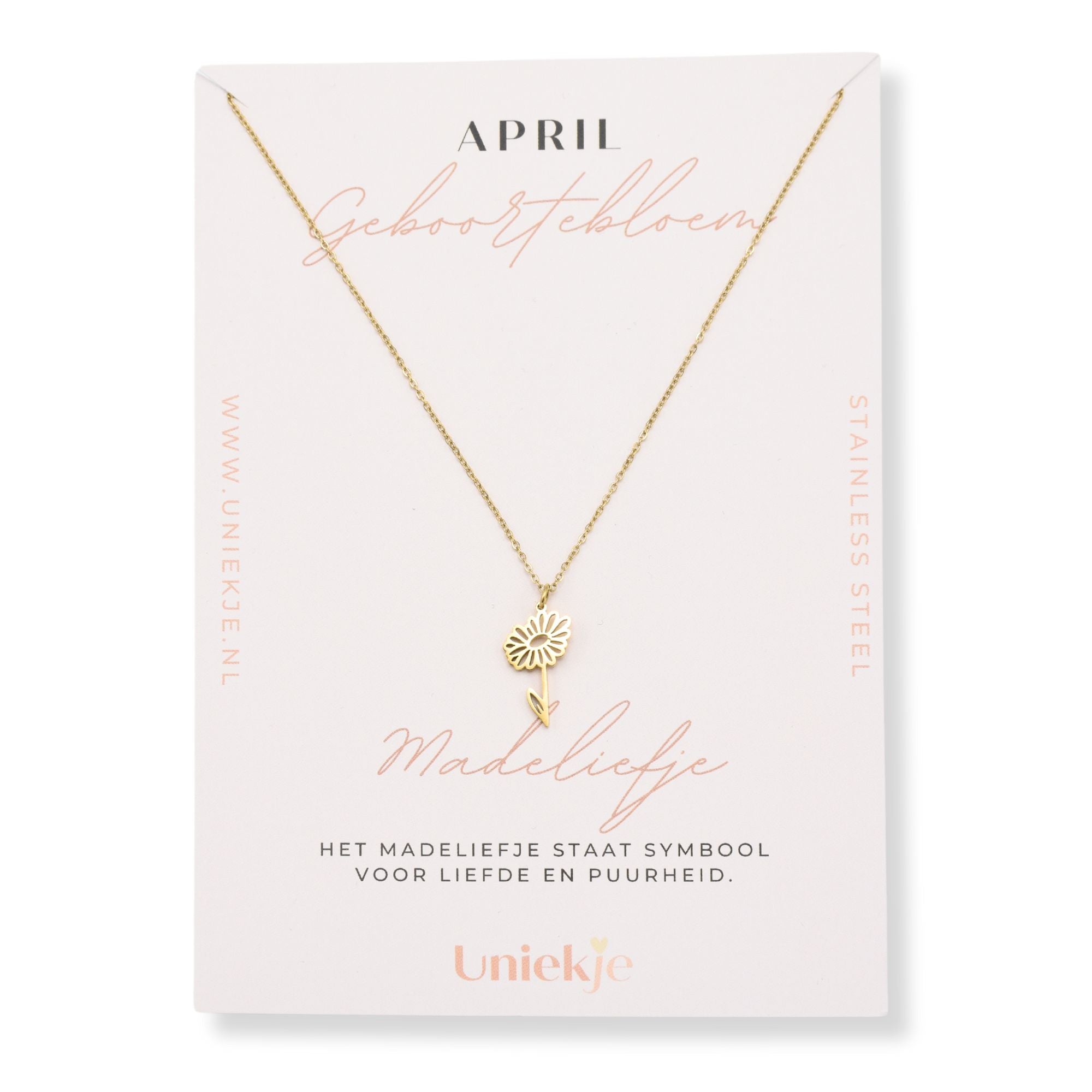 Geboortebloem ketting april madeliefje goud stainless steel