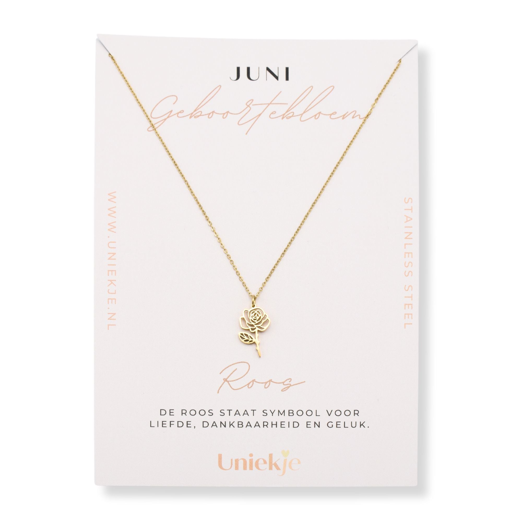 Geboortebloem ketting juni roos goud stainless steel