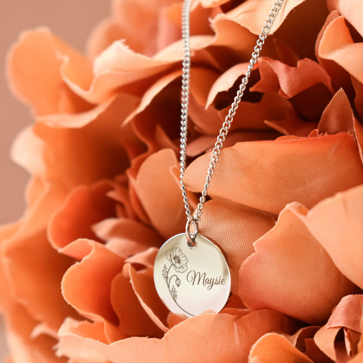 Geboortebloem ketting met naam