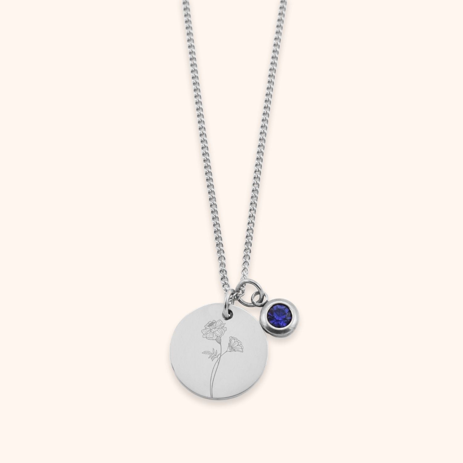 Geboortebloem ketting september met geboortesteen zilver stainless steel 