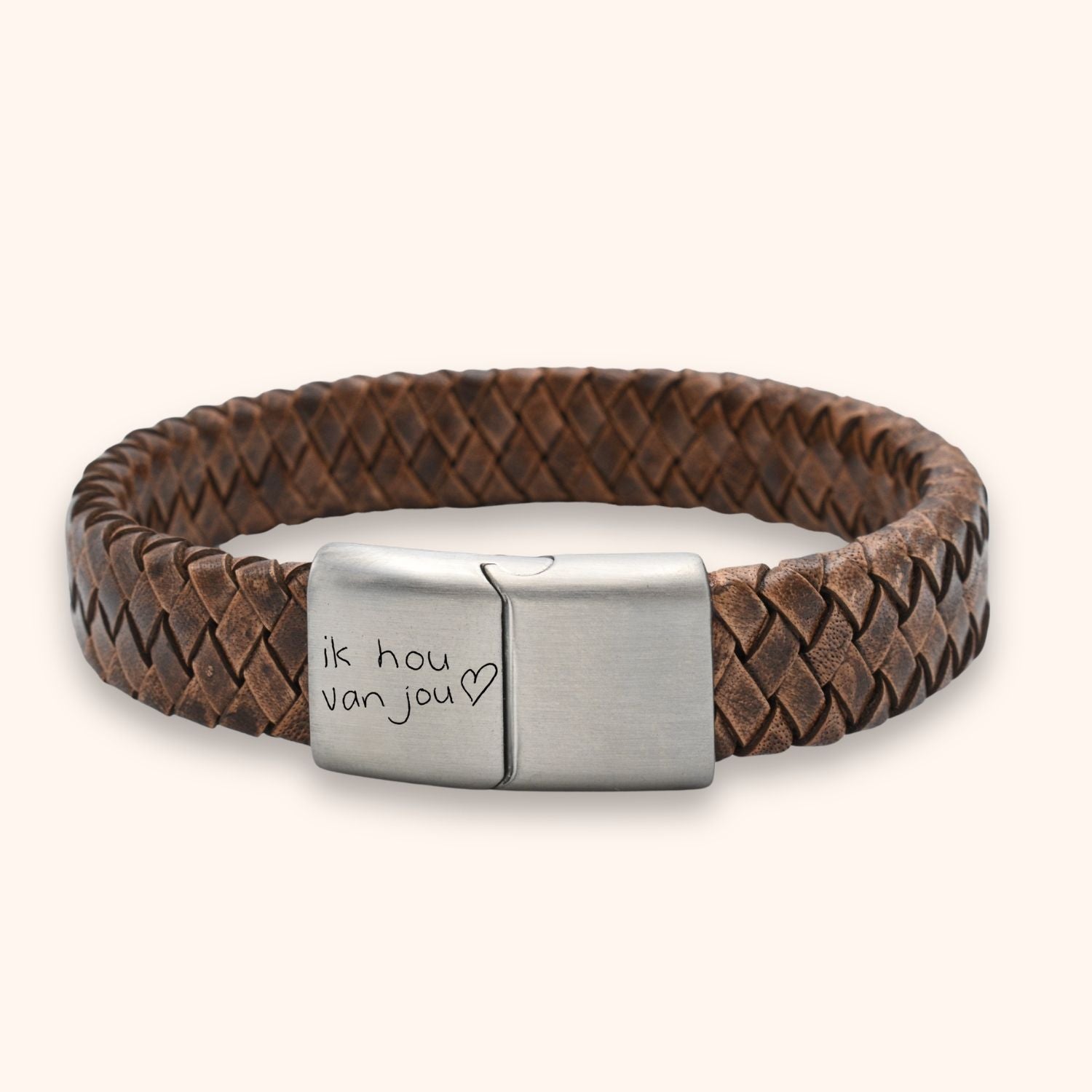 Heren armband leer eigen handschrift