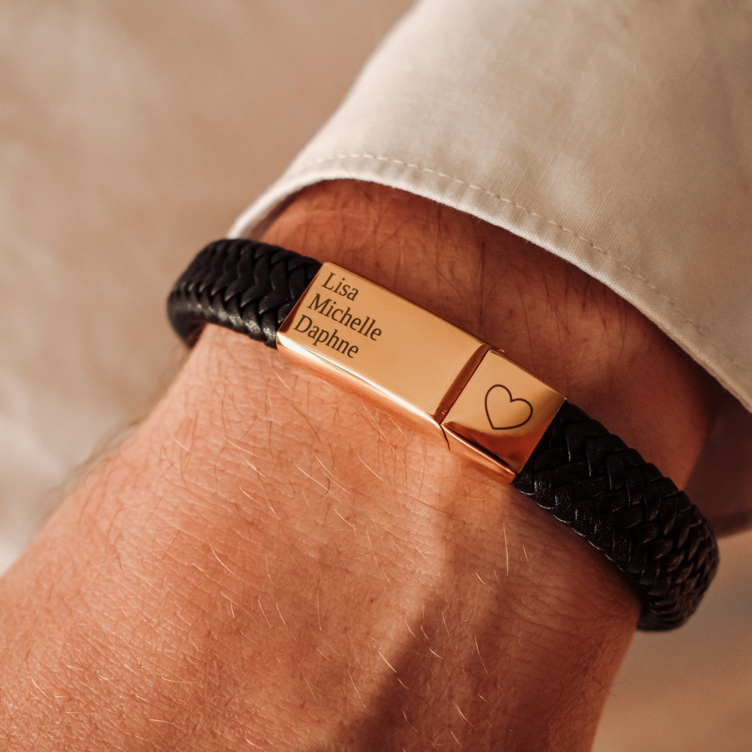 Heren armband met namen leer 