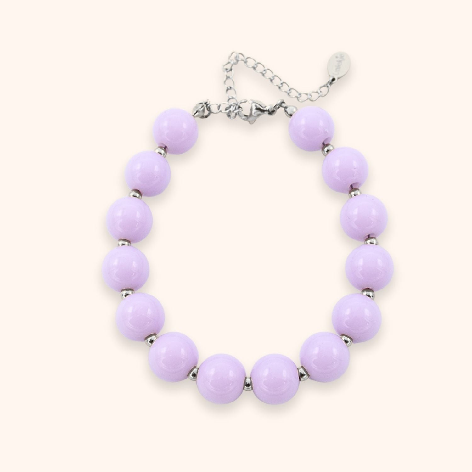 Grote kralen armband dames lila kleur zilver stainless steel 