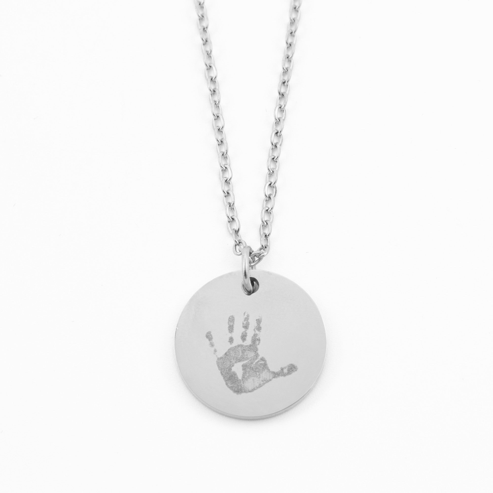 Ketting gegraveerd met handafdruk kind zilver stainless steel