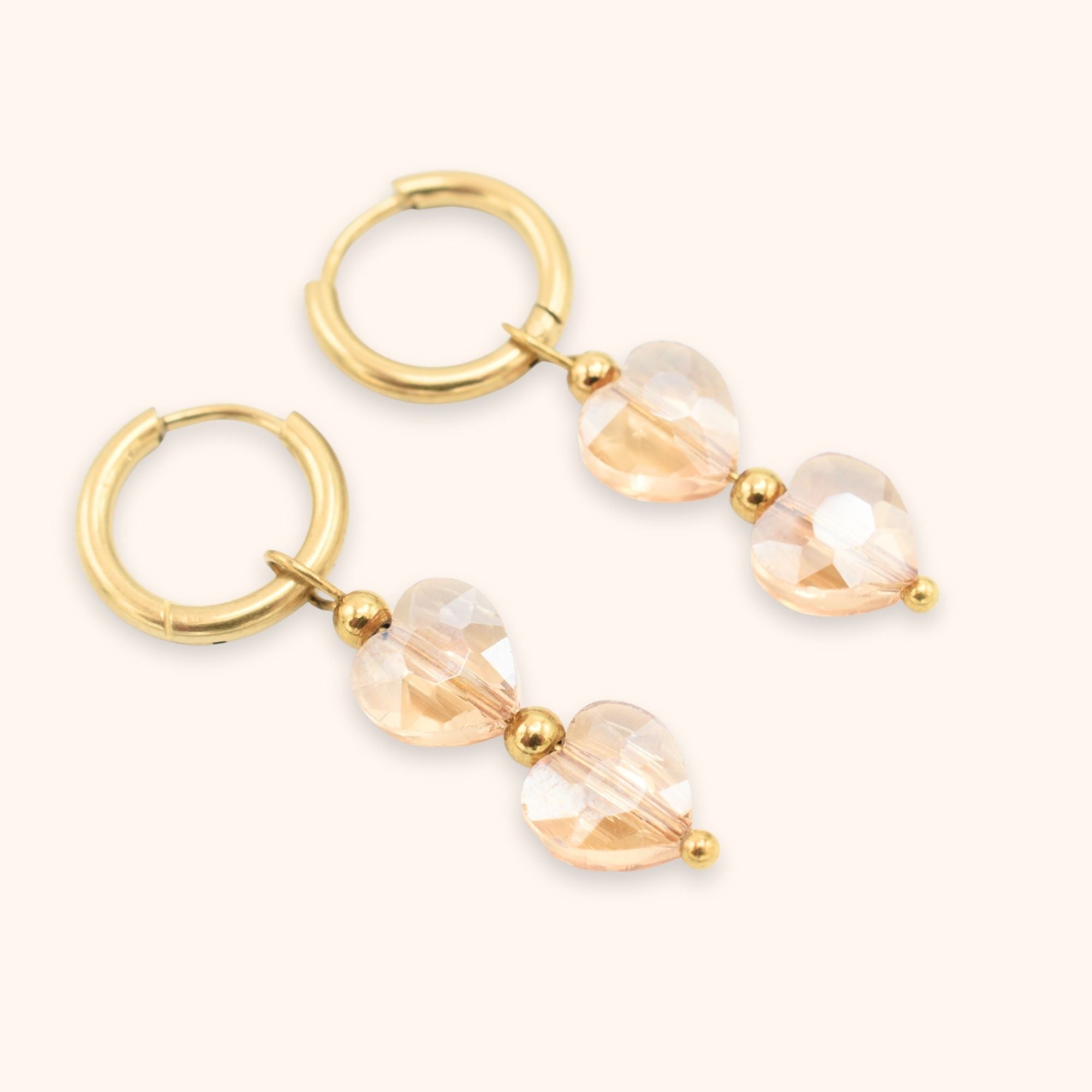 Oorringen hartjes facet champagne