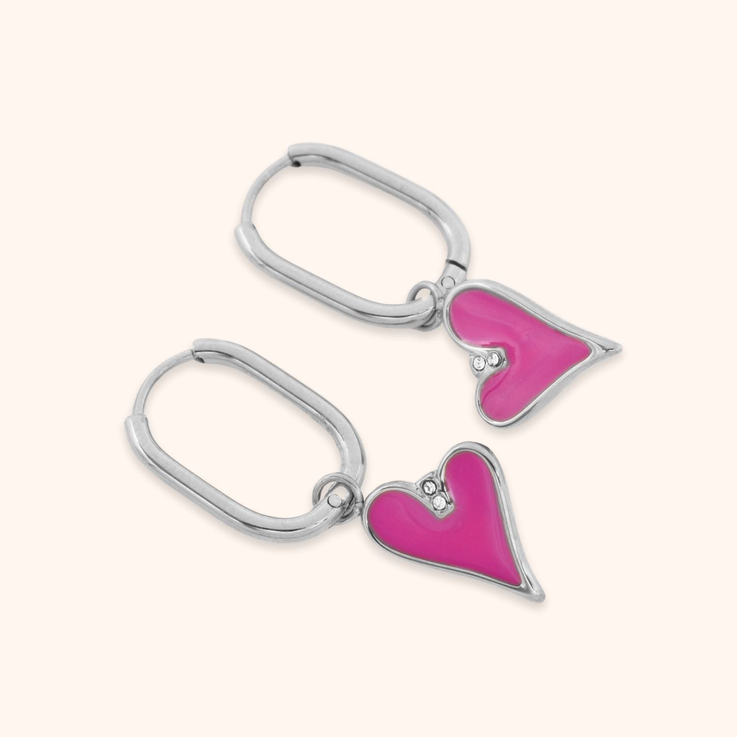 hart oorringen fuchsia stainless steel zilver