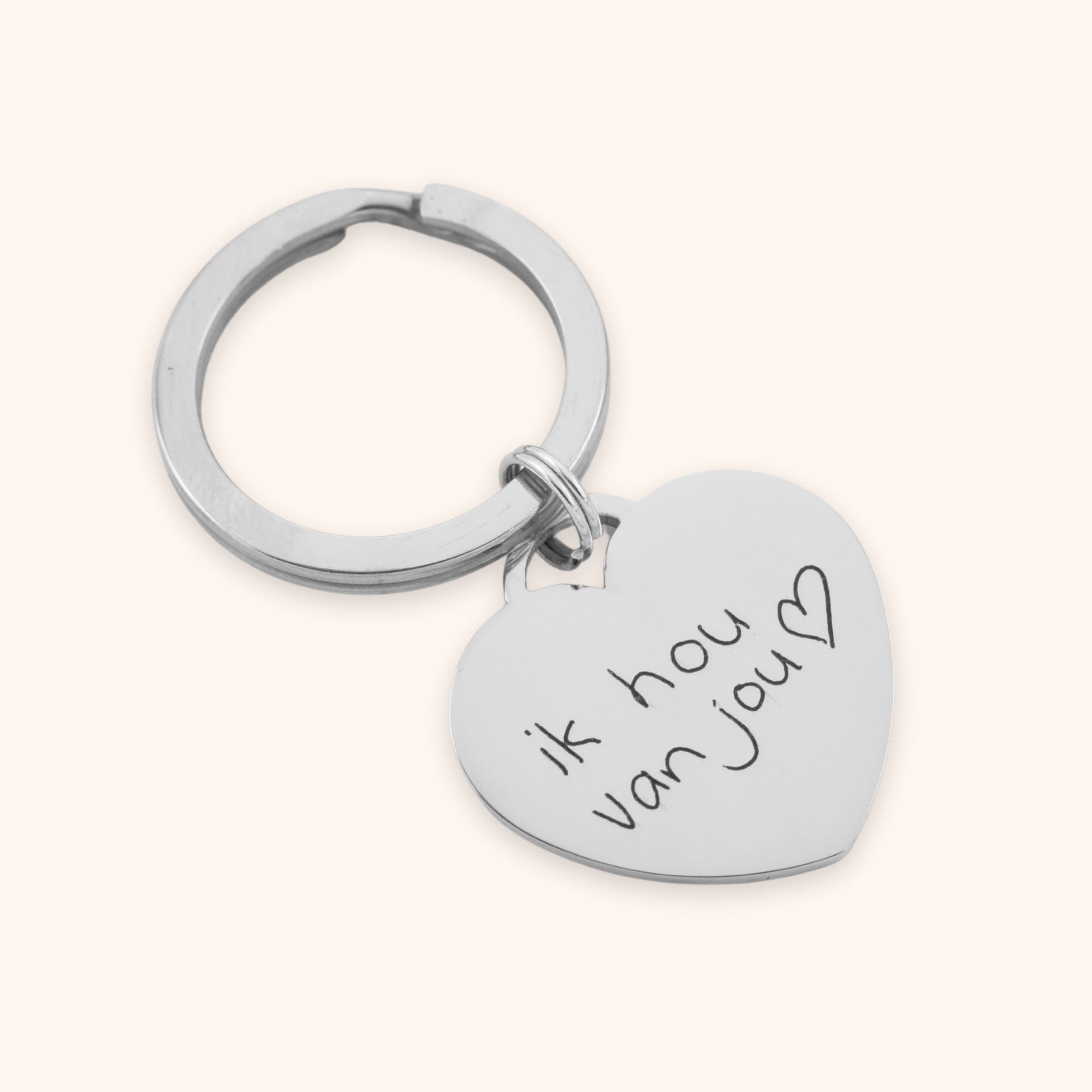 Keychain gegraveerd eigen handwriting hart zilver